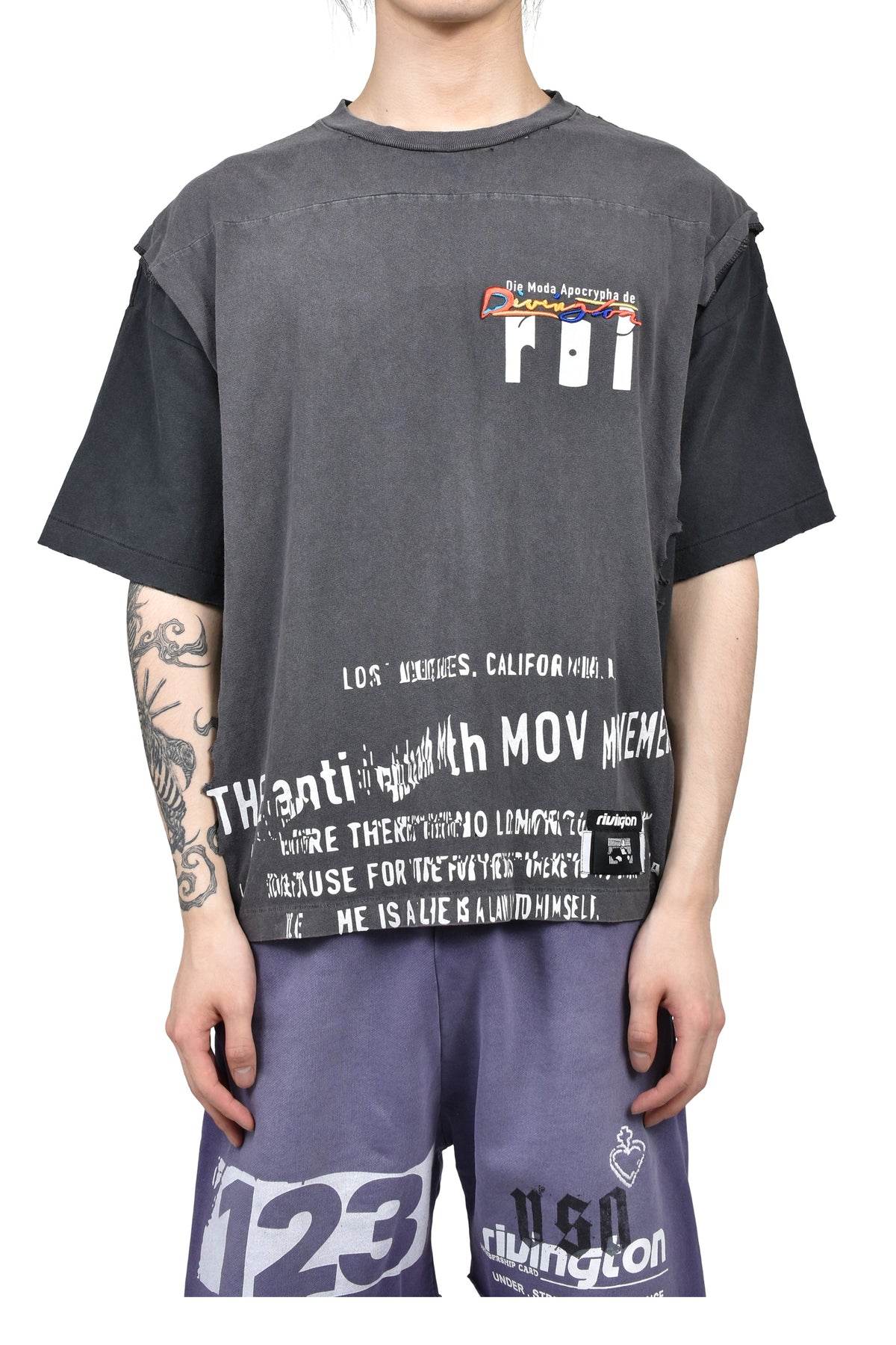 RRR123 【本物保証】 Tシャツ、ストリートスタイル、メンズ MODA APOCRYPHA QUAD TEE / BLK
