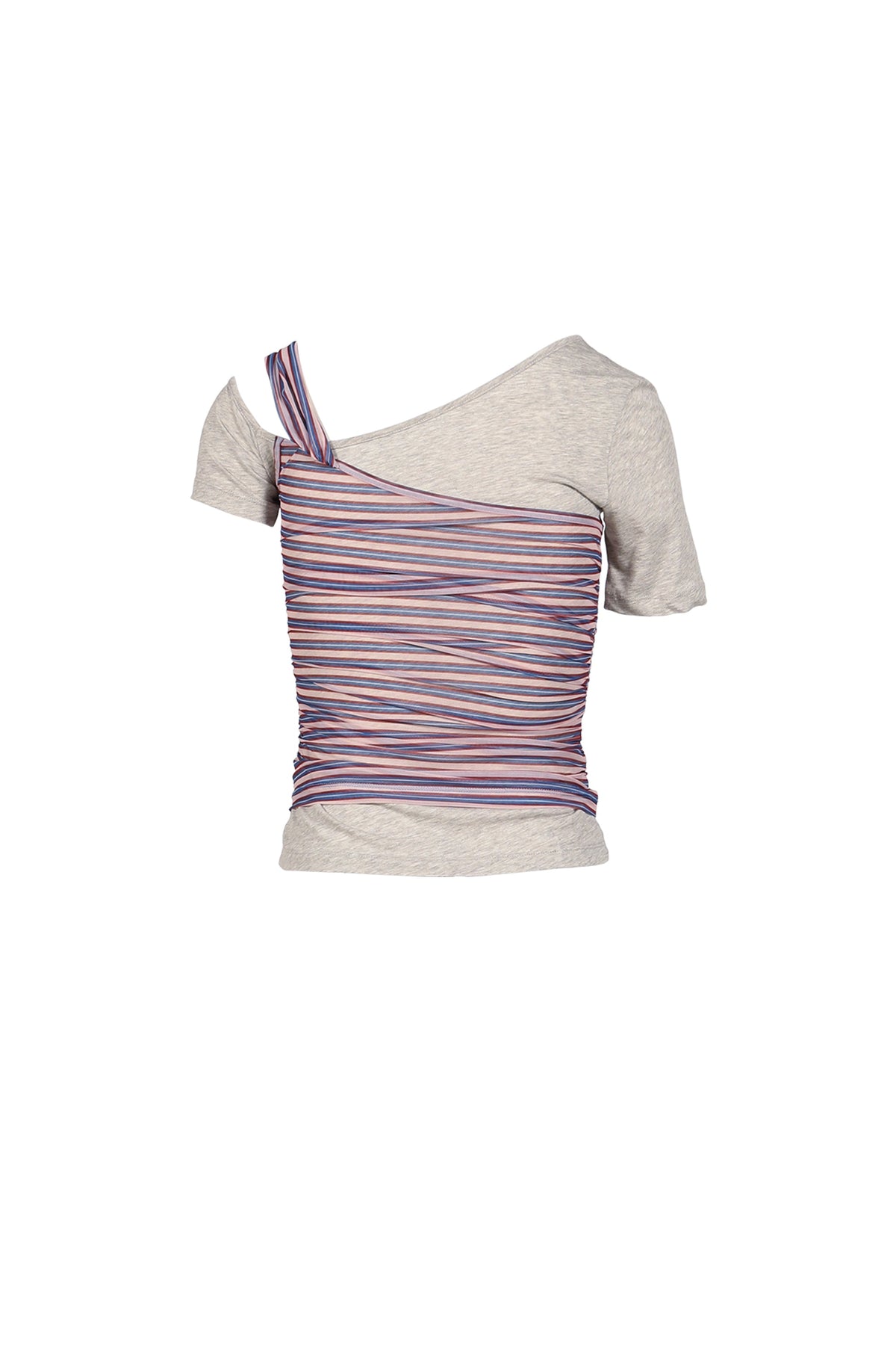 Anomalies Department 【本物保証】 Tシャツ ストリート系 レディース LAYERING DECONSTRUCTED STRIPED TOPS / GRY