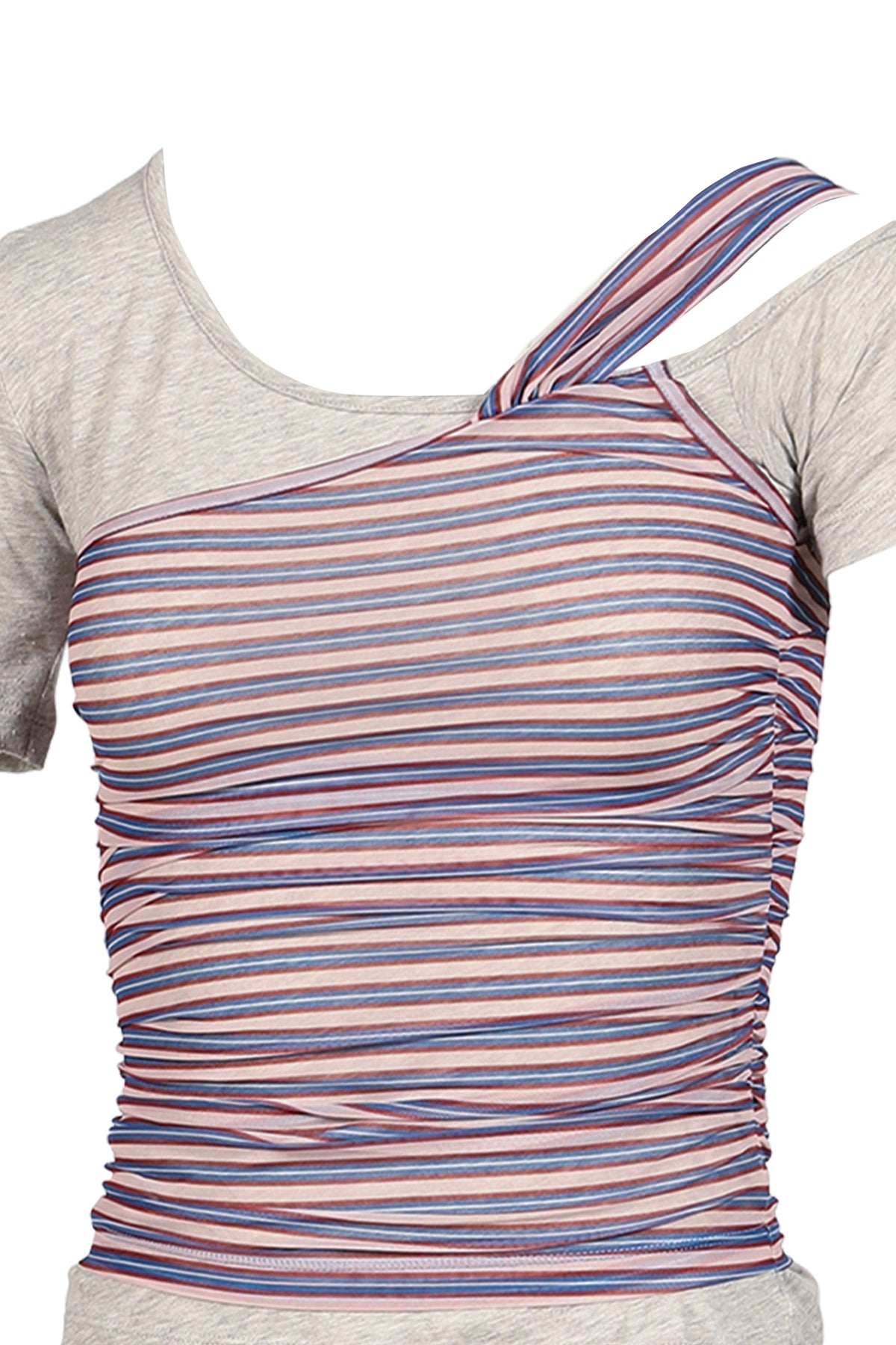 Anomalies Department 【本物保証】 Tシャツ ストリート系 レディース LAYERING DECONSTRUCTED STRIPED TOPS / GRY