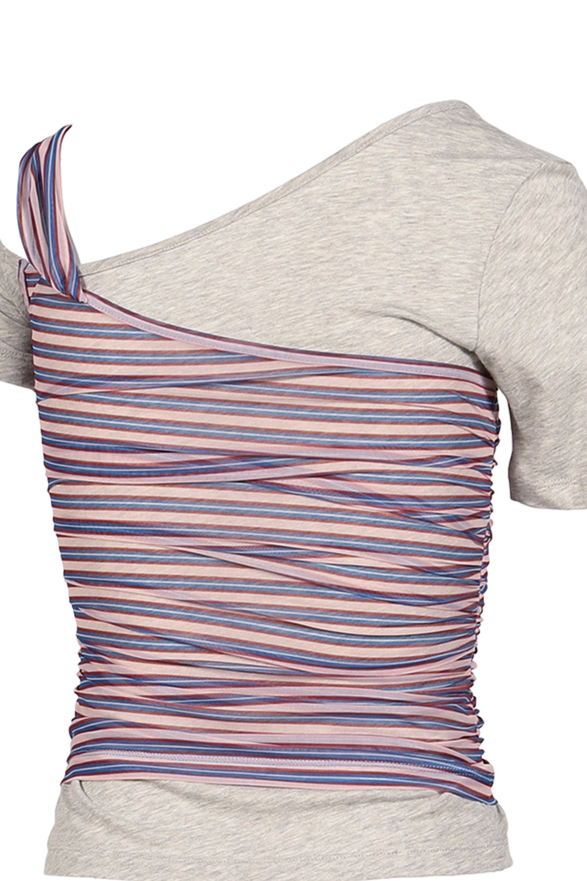 Anomalies Department 【本物保証】 Tシャツ ストリート系 レディース LAYERING DECONSTRUCTED STRIPED TOPS / GRY