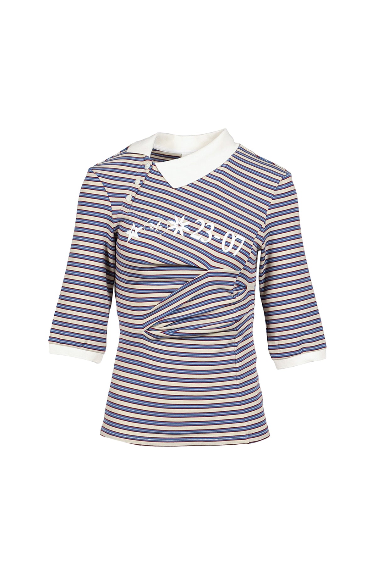 Anomalies Department 【本物保証】 Tシャツ ストリート系 レディース RETRO STRIPED ASYMMETRICAL POLO / PURPLE