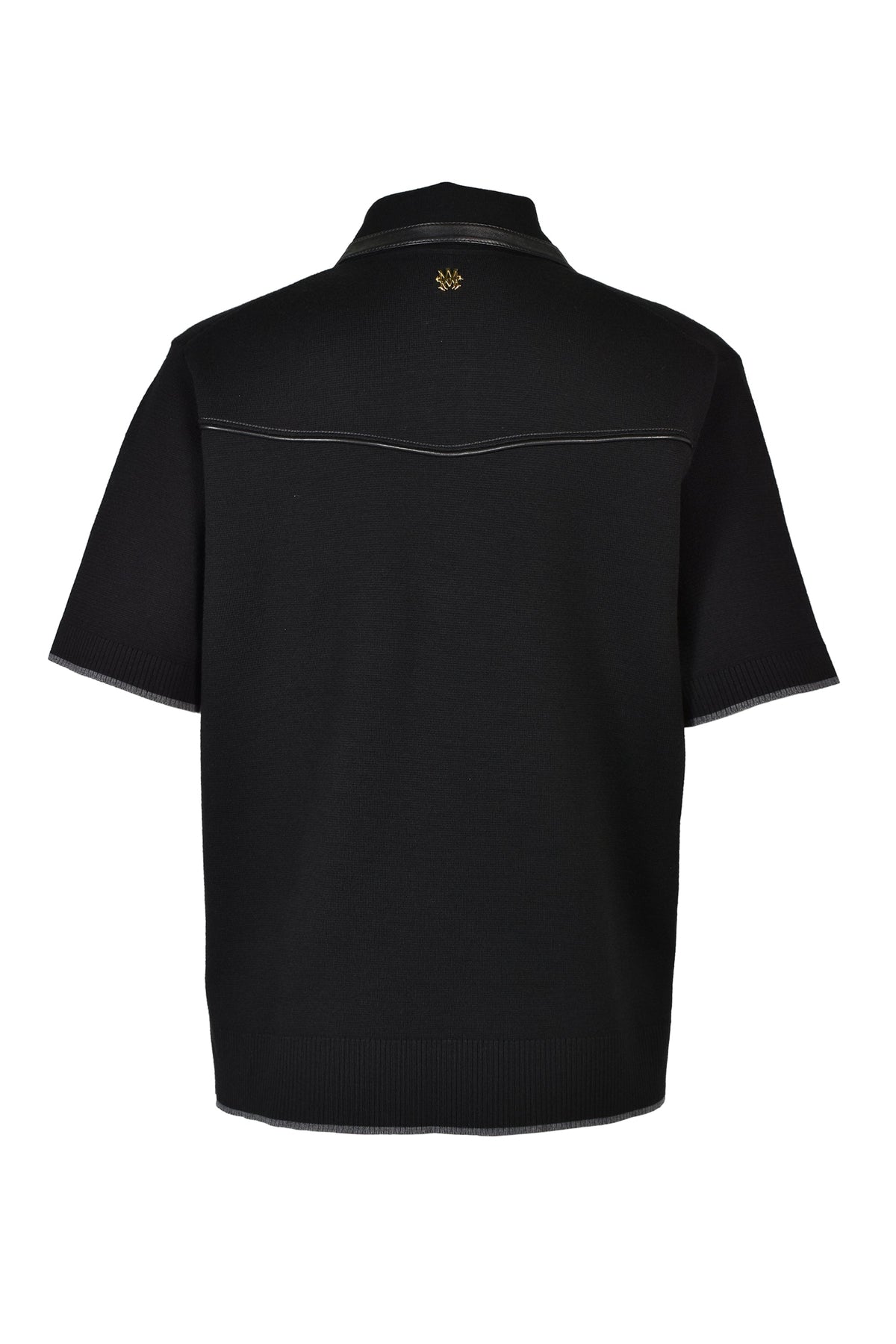 AMIRI アミリ 【本物保証】 ニット ストリート系 メンズ LEATHER TRIM KNIT ZIPPED POLO / BLK