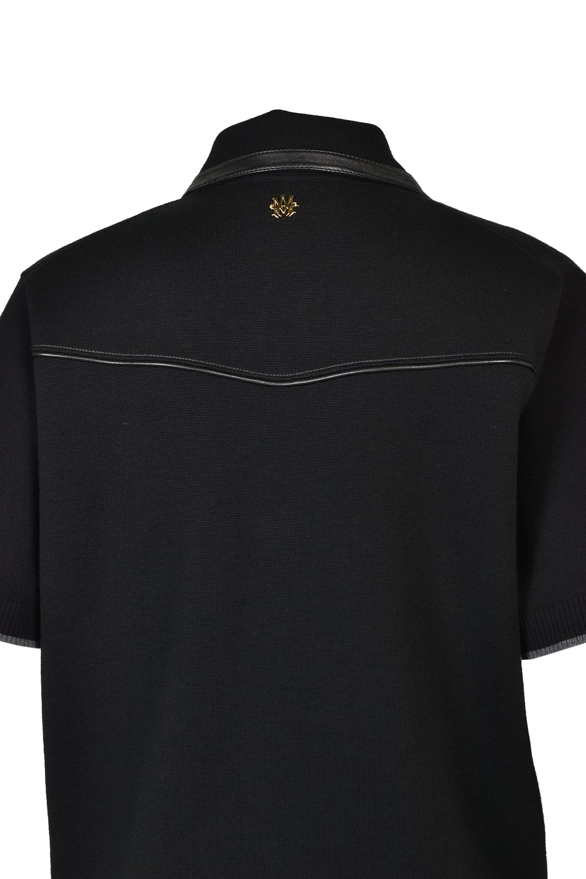 AMIRI アミリ 【本物保証】 ニット ストリート系 メンズ LEATHER TRIM KNIT ZIPPED POLO / BLK