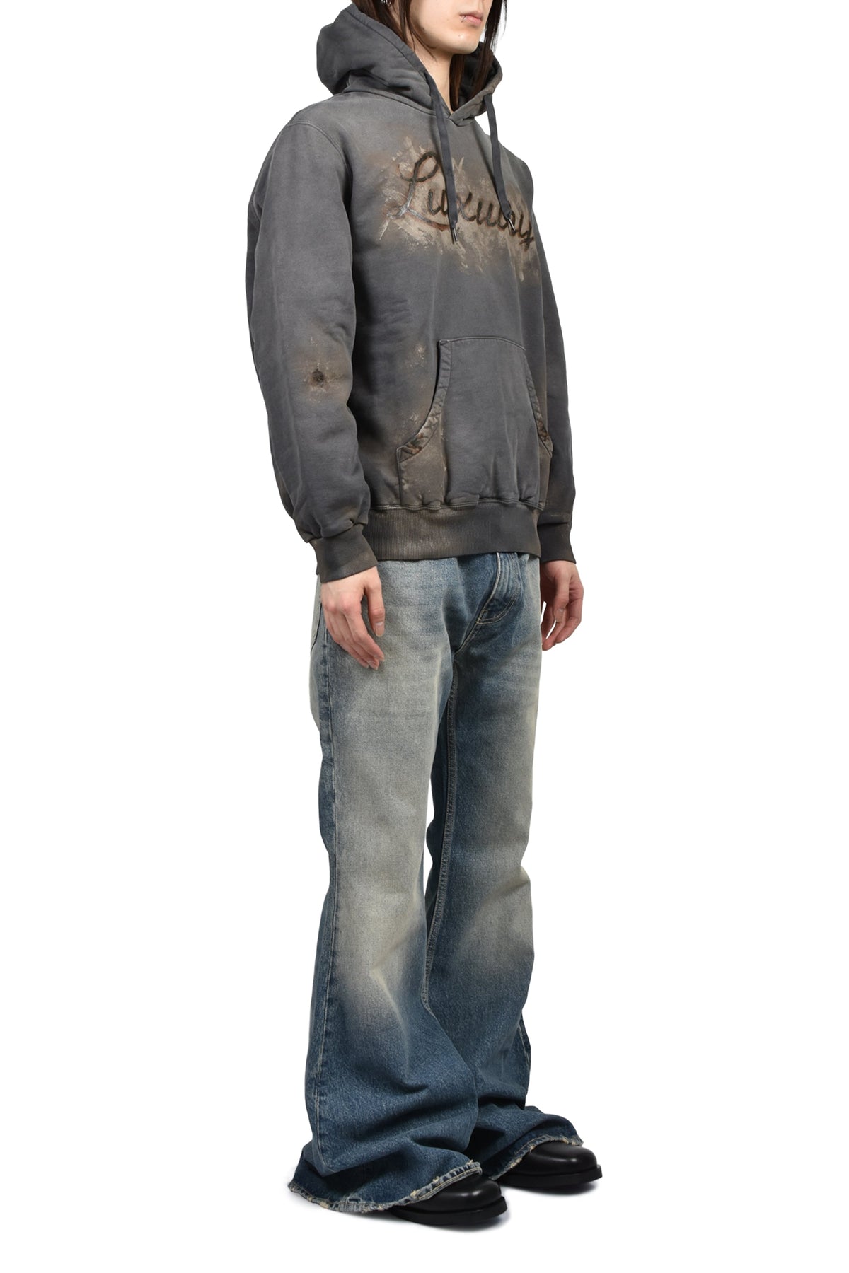 doublet ダブレット 【本物保証】 パーカー ストリート系 メンズ LUXUARY MUD PAINT HOODIE / BLK