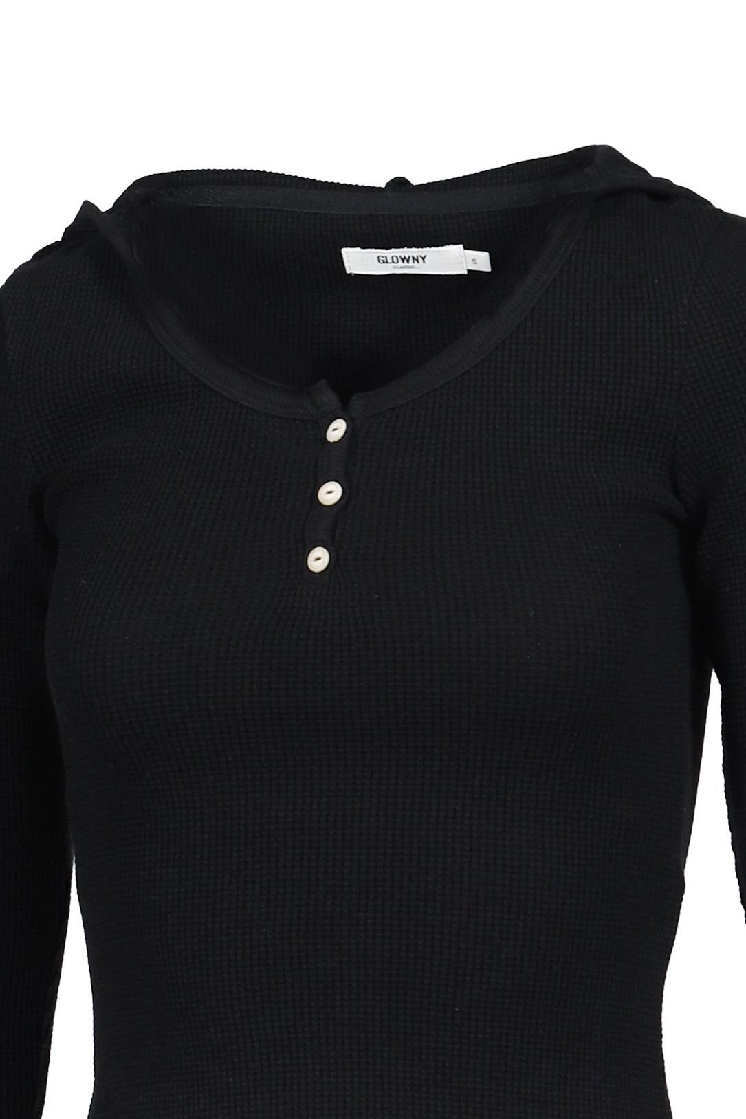 GLOWNY 【本物保証】 Tシャツ ストリート系 レディース 3/4 G WAFFLE BUTTON FLY TEE / BLK