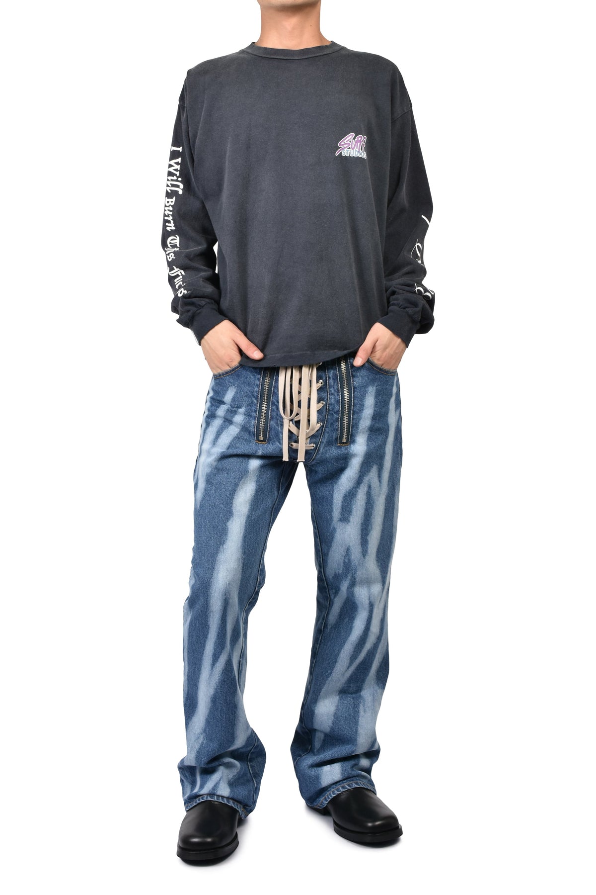 JUN/NAKAYAMA ジュン/中山 【本物保証】 Tシャツ ストリート系 メンズ LEOPARD L/S T-SHIRTS / BLK