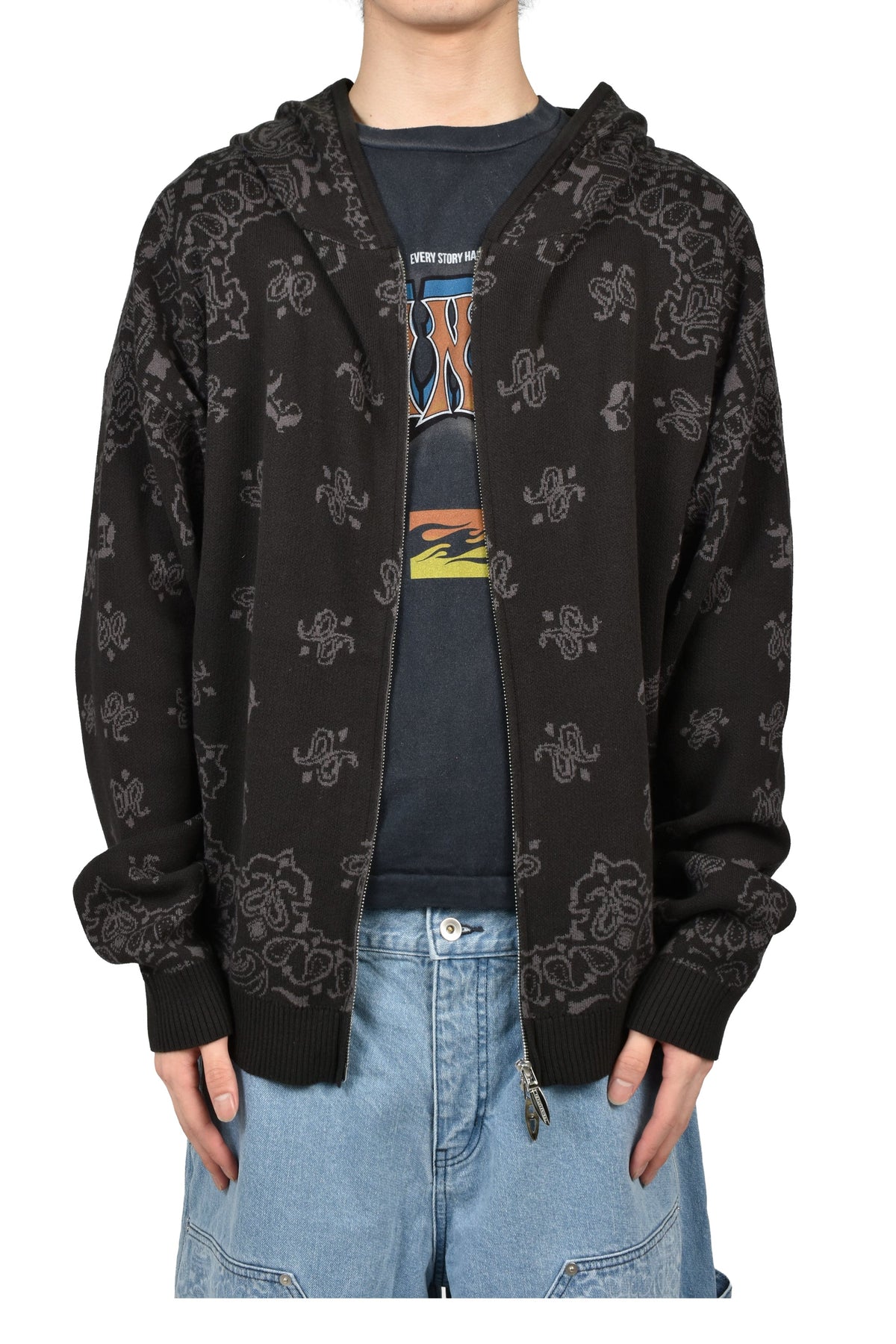 JUN/NAKAYAMA ジュン/中山 【本物保証】 パーカー ストリート系 メンズ PAISLEY KNIT HOODIE / BLK
