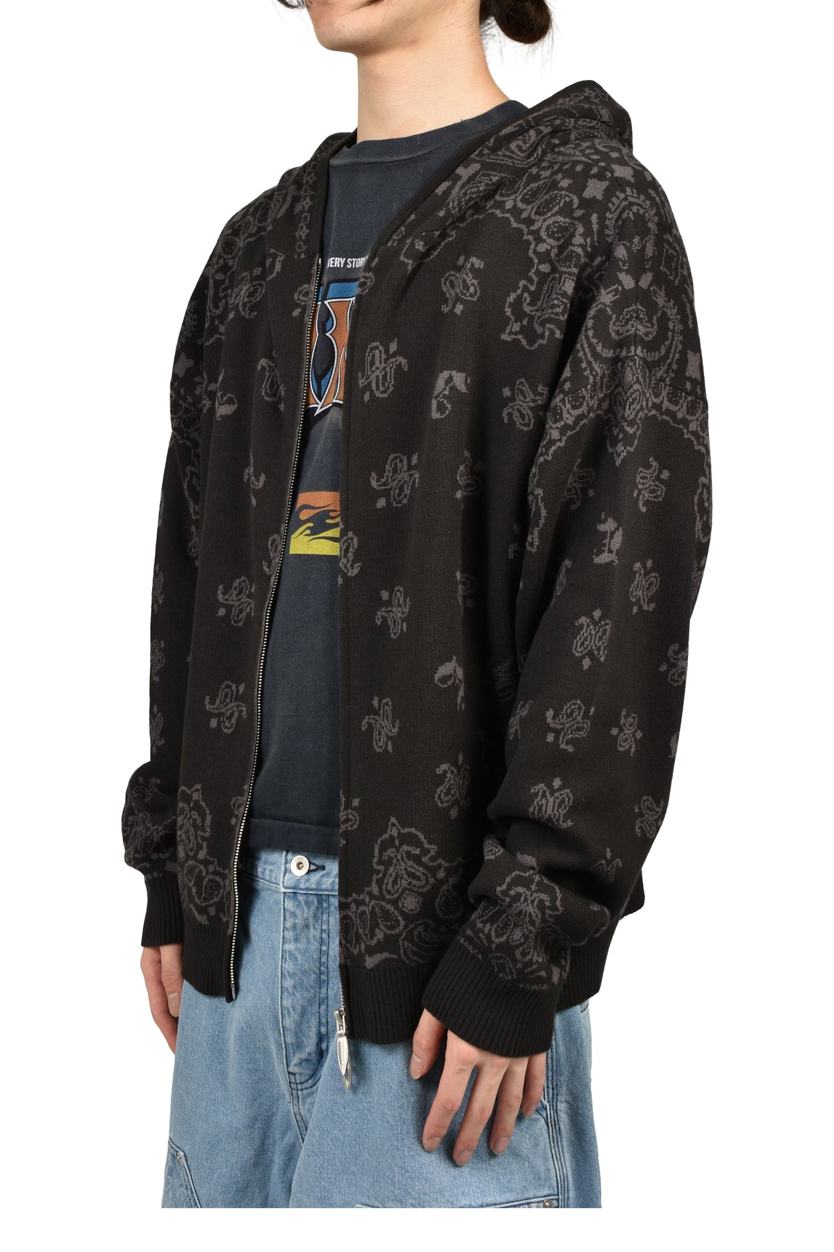 JUN/NAKAYAMA ジュン/中山 【本物保証】 パーカー ストリート系 メンズ PAISLEY KNIT HOODIE / BLK
