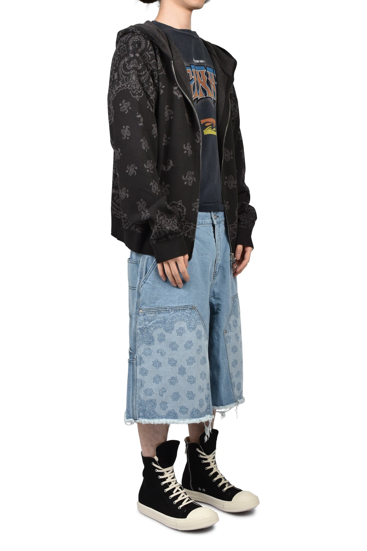 JUN/NAKAYAMA ジュン/中山 【本物保証】 パーカー ストリート系 メンズ PAISLEY KNIT HOODIE / BLK