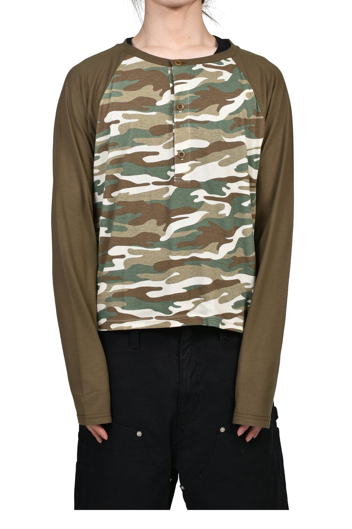 JUN/NAKAYAMA ジュン/中山 【本物保証】 Tシャツ ストリート系 メンズ RAGLAN HENLEY NECK TEE / CAMO
