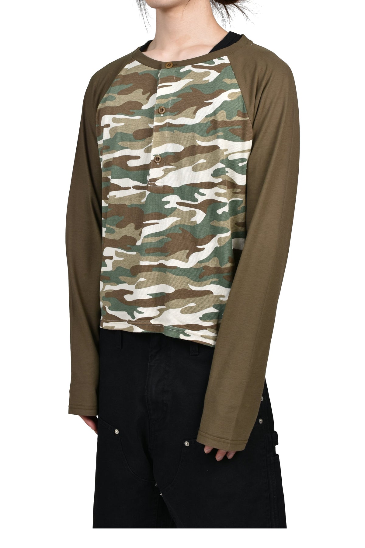 JUN/NAKAYAMA ジュン/中山 【本物保証】 Tシャツ ストリート系 メンズ RAGLAN HENLEY NECK TEE / CAMO