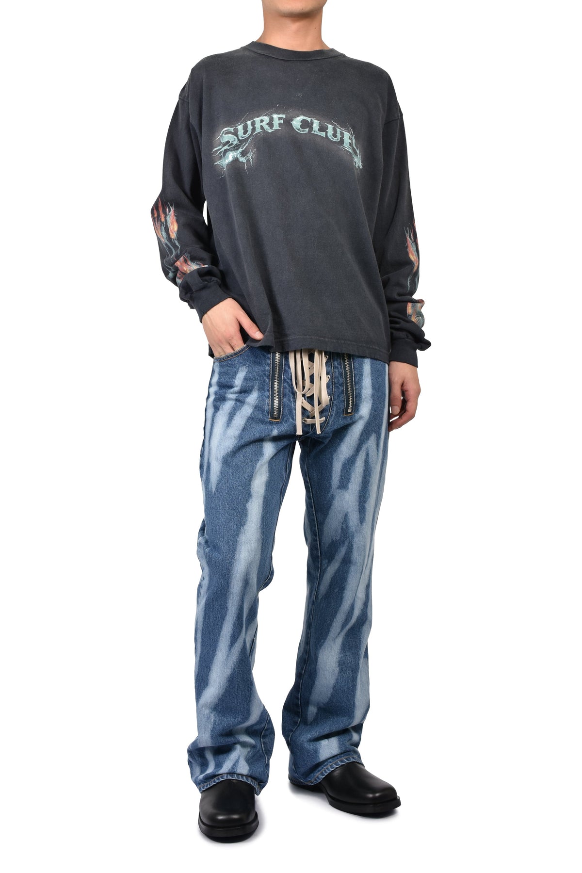 JUN/NAKAYAMA ジュン/中山 【本物保証】 Tシャツ ストリート系 メンズ SURF CLUB L/S T-SHIRTS / BLK