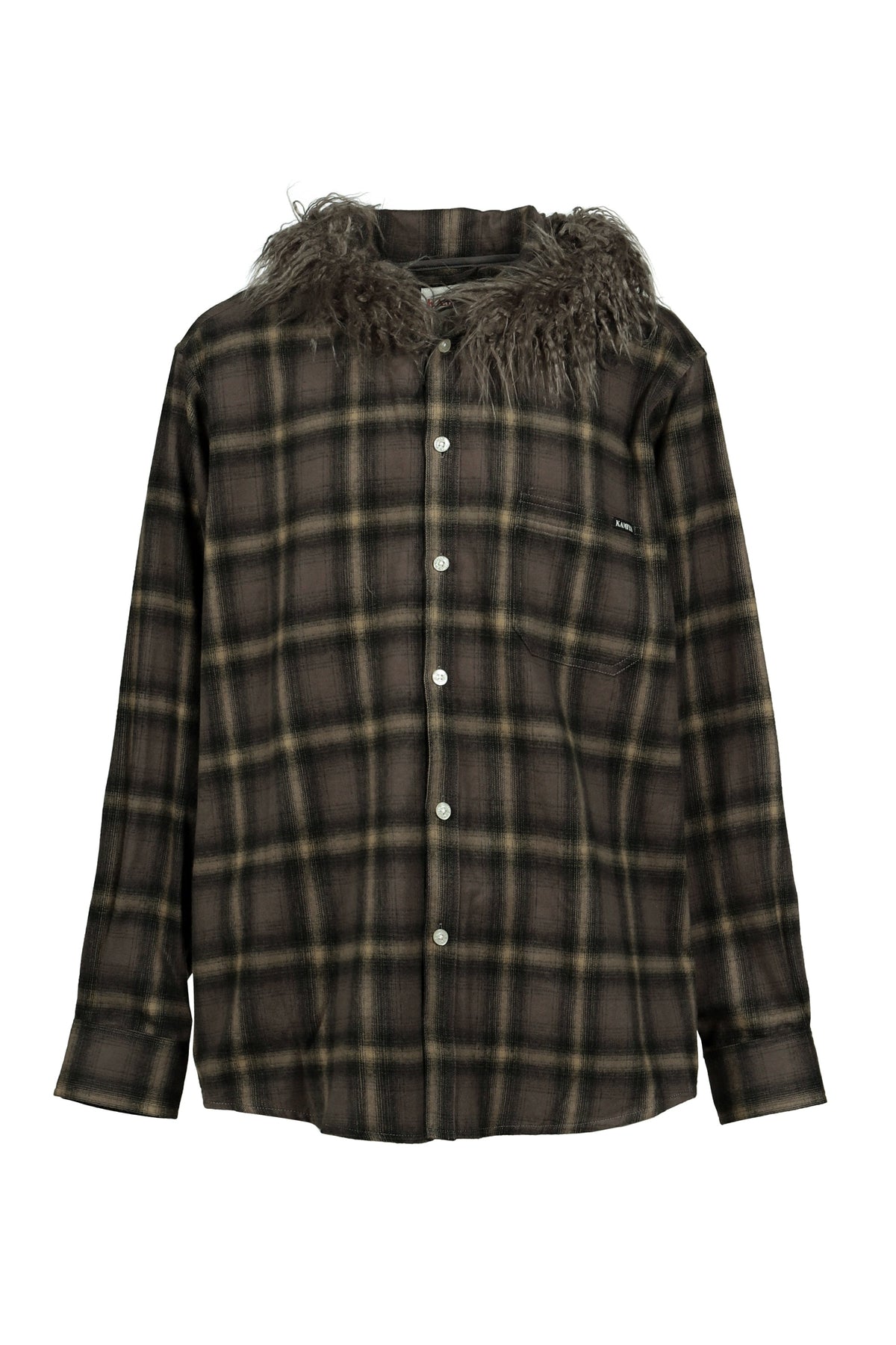 KAMIYA カミヤ 【本物保証】 シャツ ストリート系 メンズ FUR-TRIMMED HOODED CHECK SHIRT / BRW