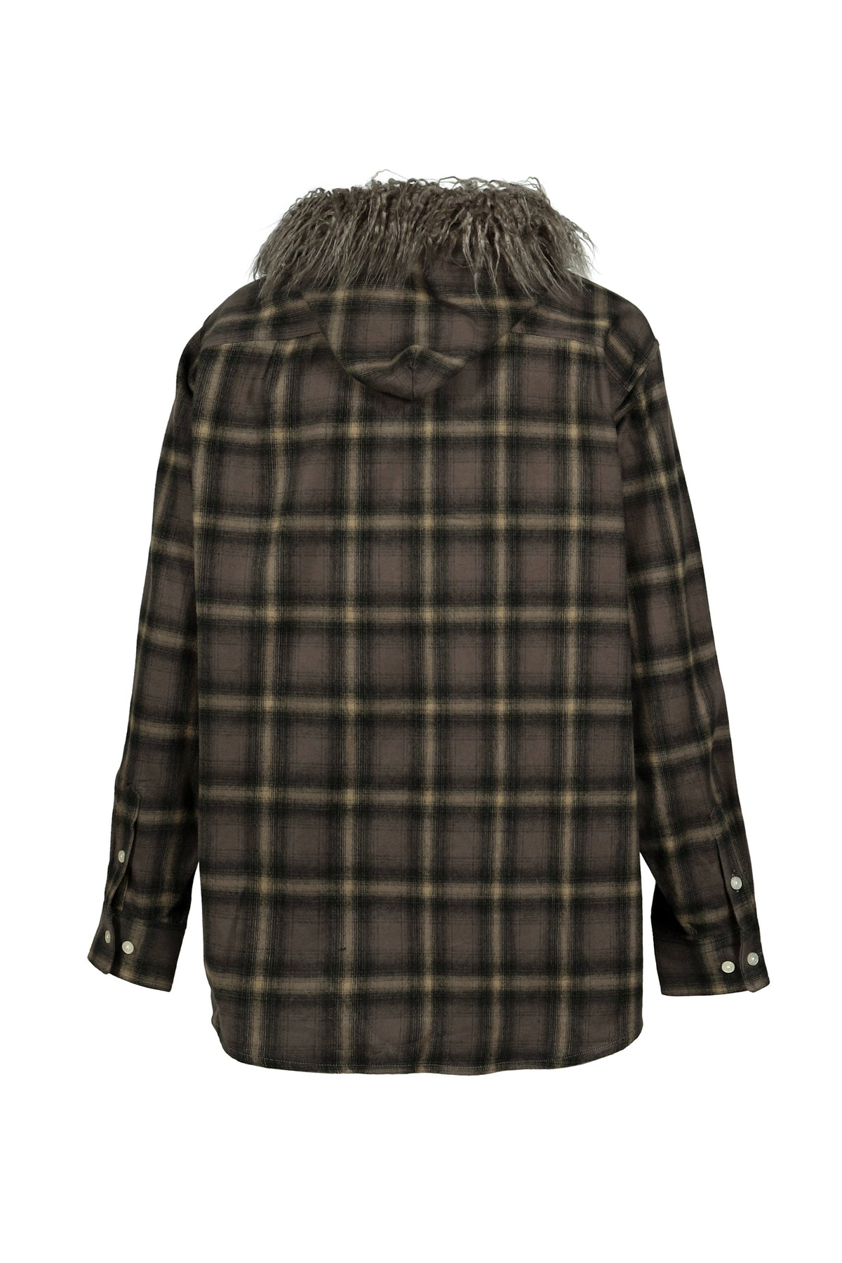 KAMIYA カミヤ 【本物保証】 シャツ ストリート系 メンズ FUR-TRIMMED HOODED CHECK SHIRT / BRW