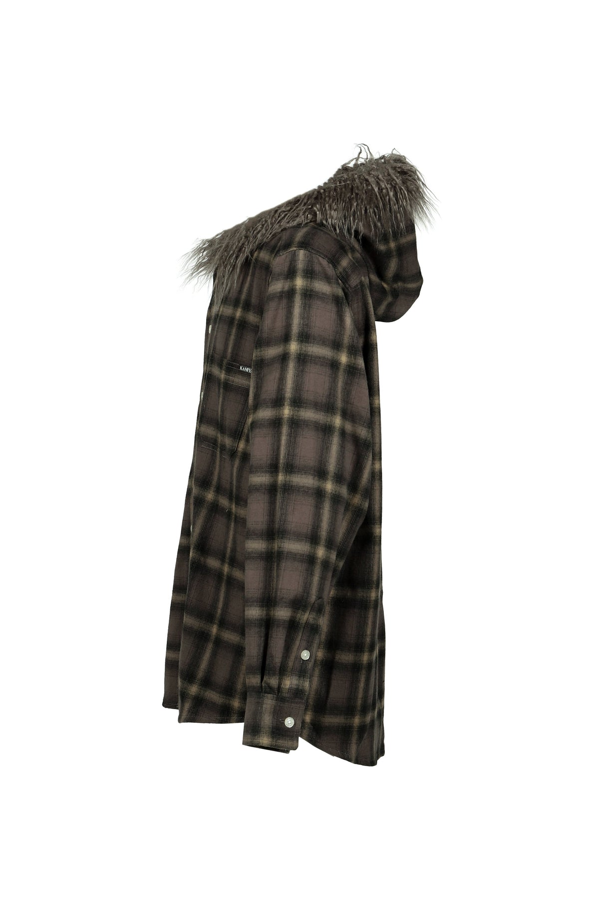 KAMIYA カミヤ 【本物保証】 シャツ ストリート系 メンズ FUR-TRIMMED HOODED CHECK SHIRT / BRW