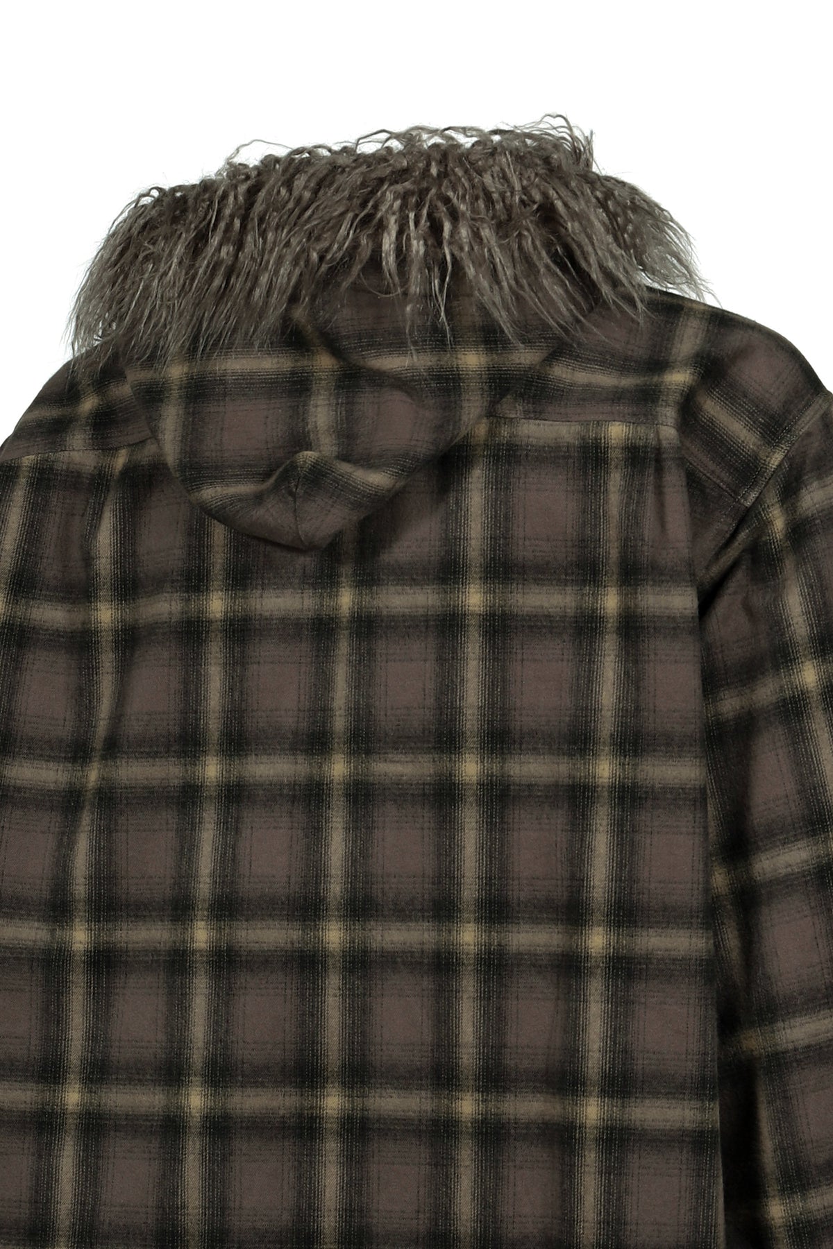 KAMIYA カミヤ 【本物保証】 シャツ ストリート系 メンズ FUR-TRIMMED HOODED CHECK SHIRT / BRW