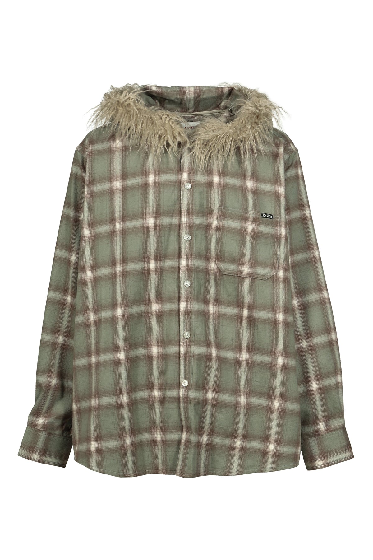 KAMIYA カミヤ 【本物保証】 シャツ ストリート系 メンズ FUR-TRIMMED HOODED CHECK SHIRT / BRW