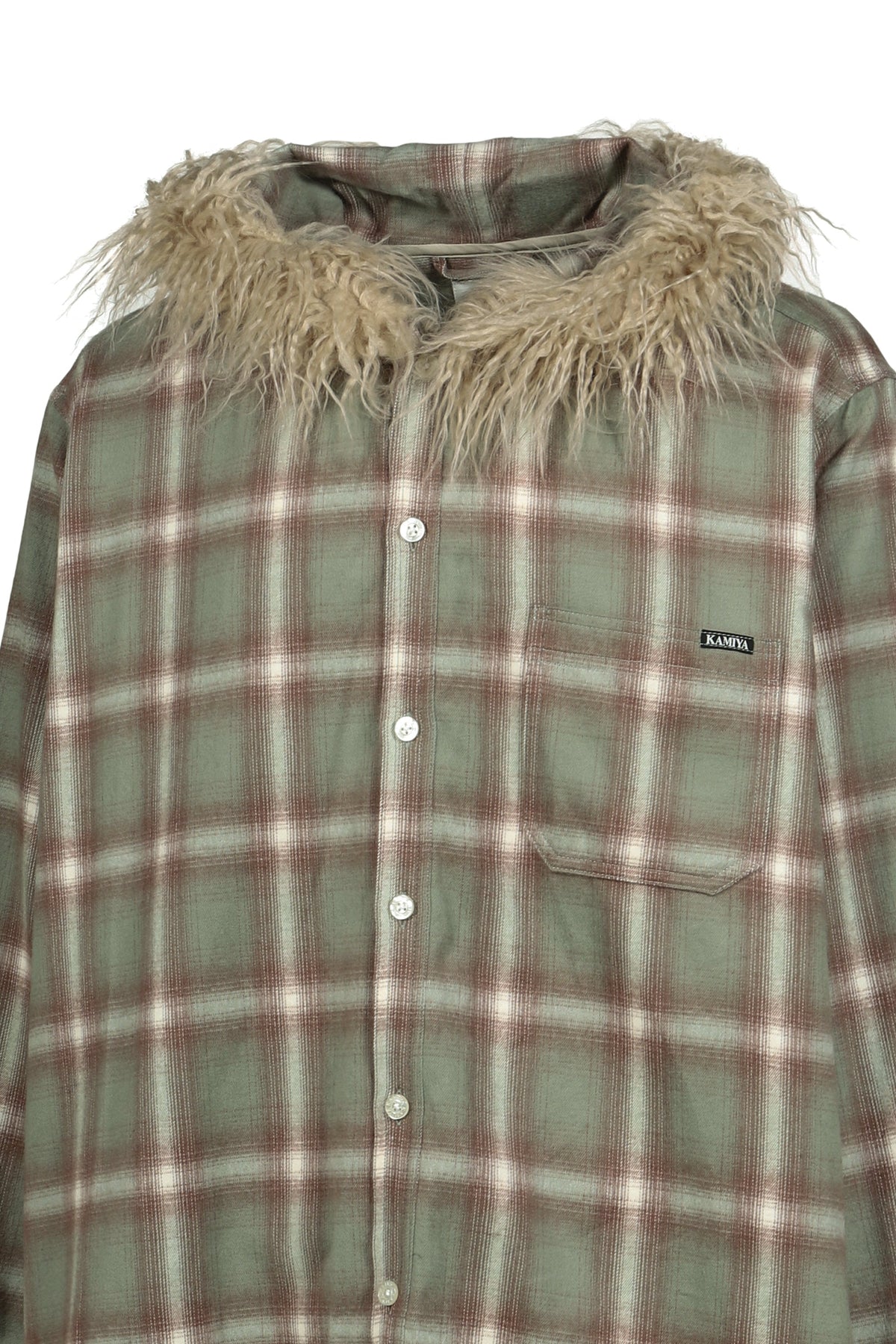 KAMIYA カミヤ 【本物保証】 シャツ ストリート系 メンズ FUR-TRIMMED HOODED CHECK SHIRT / BRW