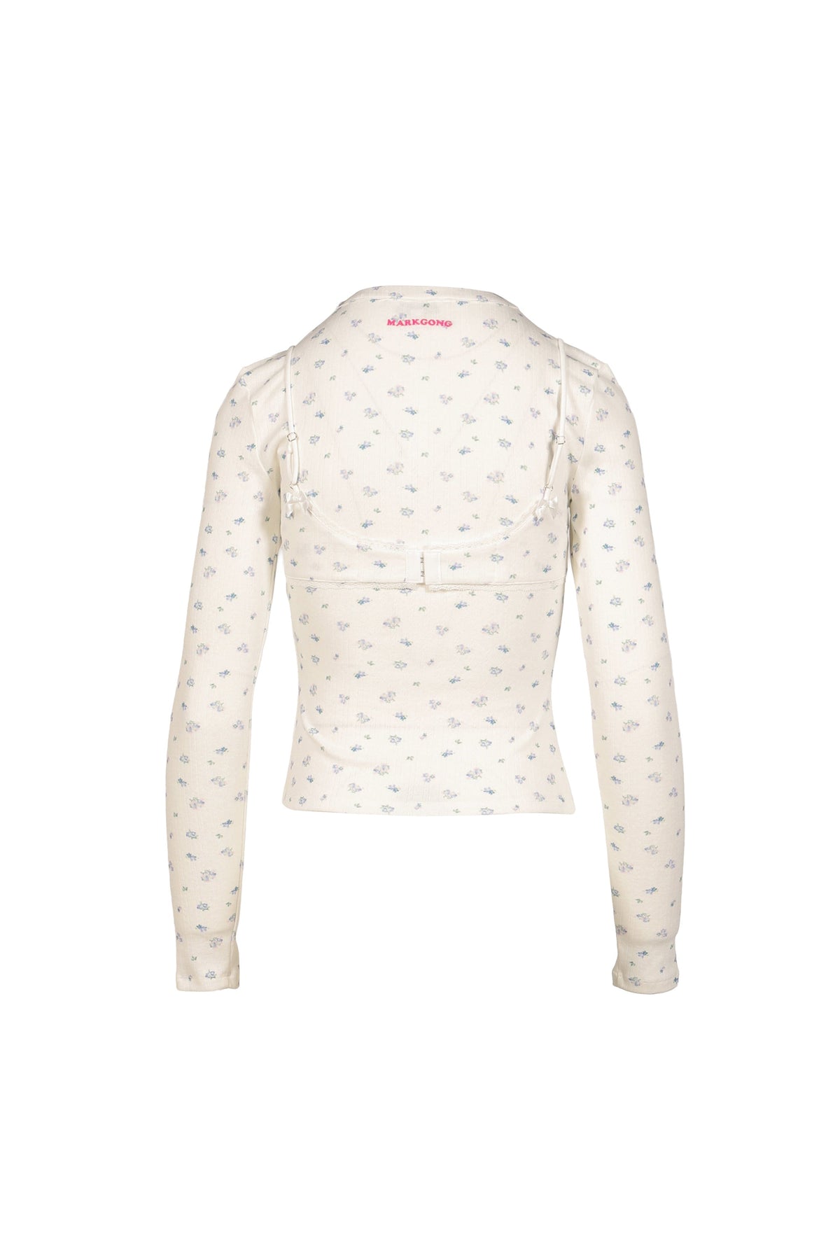 MARKGONG 【本物保証】 シャツ ストリート系 レディース WHITE FLORAL PRINT LACE-TRIM BRALETTE DETAIL LONG SLEEVE HENLEY SHIRT / FLORAL