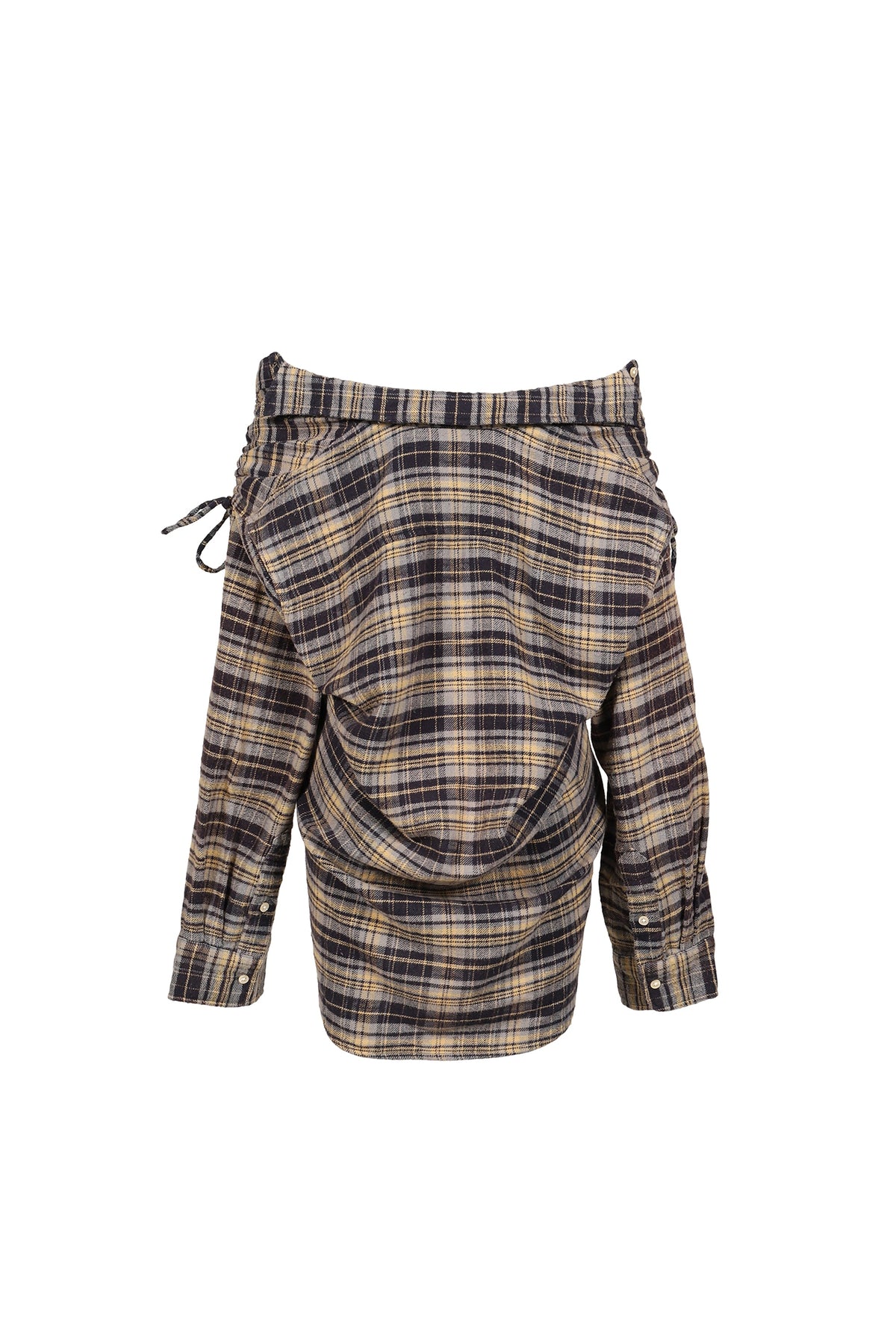 R13 【本物保証】 シャツ ストリート系 レディース CHINCHED OFF SHOLDER SHIRT / BLU PLAID
