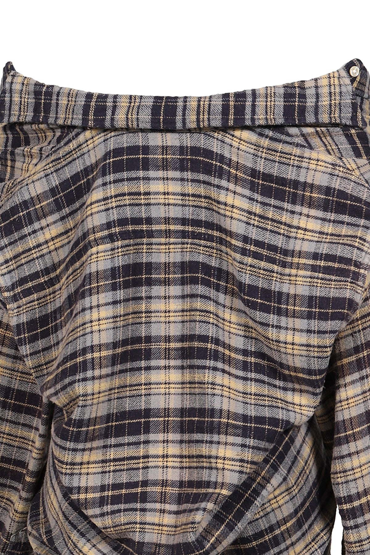 R13 【本物保証】 シャツ ストリート系 レディース CHINCHED OFF SHOLDER SHIRT / BLU PLAID