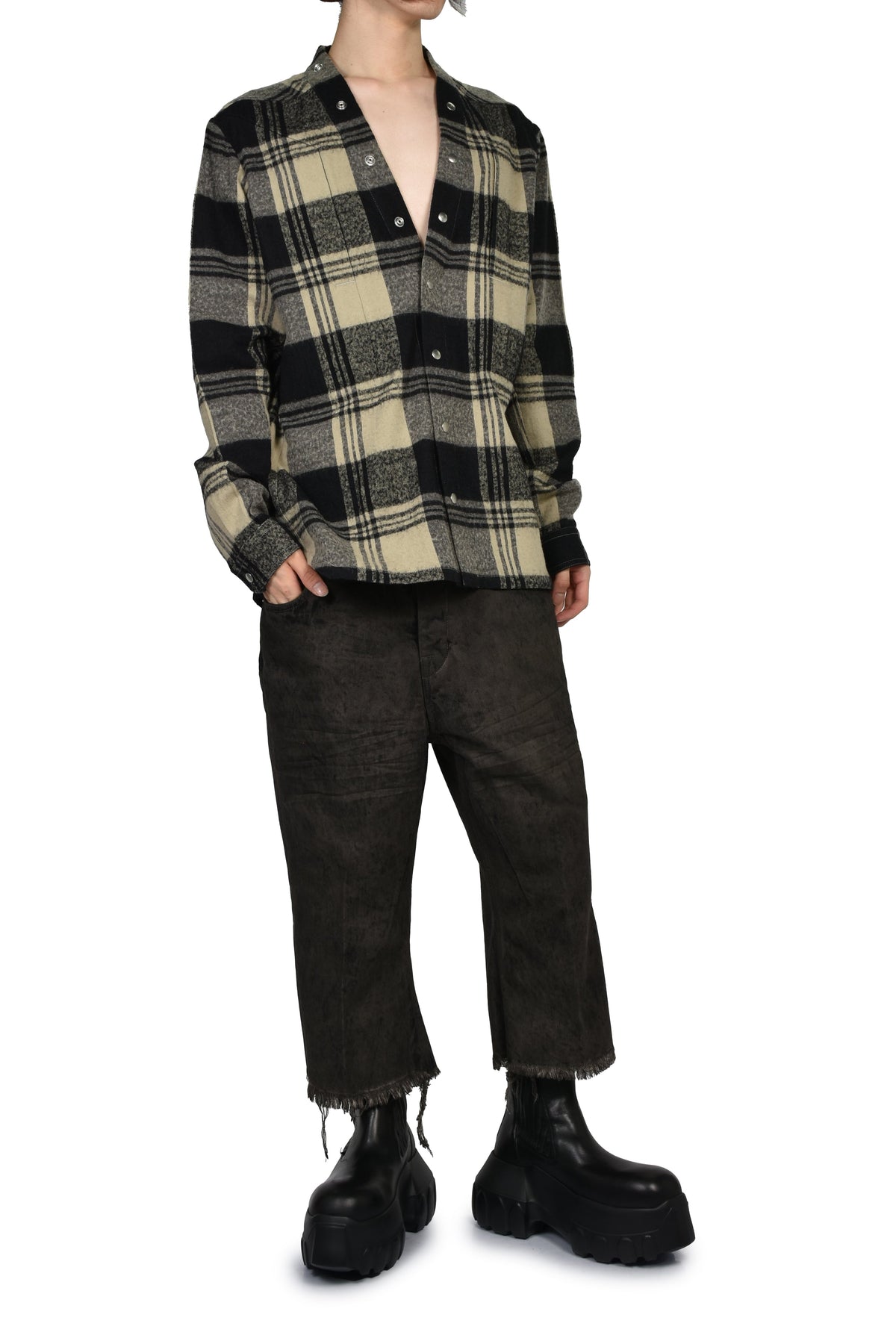 Rick Owens リックオウエンス 【本物保証】 Tシャツ ストリート系 メンズ LARRY FOGPOCKET SHIRT / PEARL PLAID