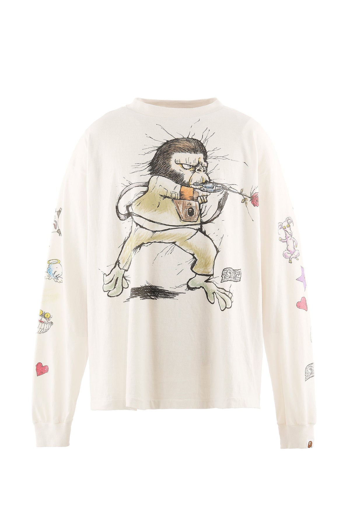 SAINT Mxxxxxx × BAPE(R) 【本物保証】 Tシャツ ストリート系 メンズ BAPE_LS T-SHIRT/RUNNING / WHT