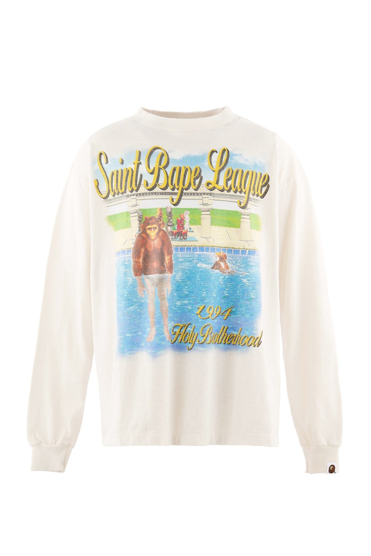 SAINT Mxxxxxx × BAPE(R) 【本物保証】 Tシャツ ストリート系 メンズ BAPE_LS T-SHIRT/POOL / WHT
