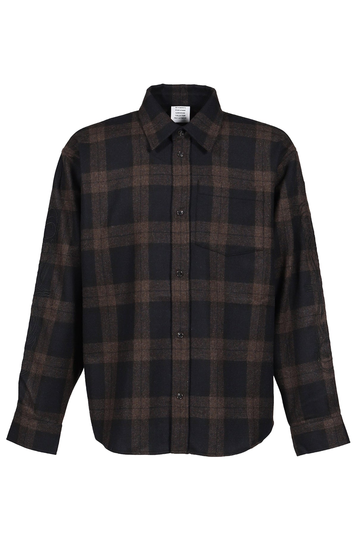 VETEMENTS ヴェトモン 【本物保証】 シャツ ストリート系 メンズ EMBROIDERED METAL LOGO FLANNEL SHIRT / BLK