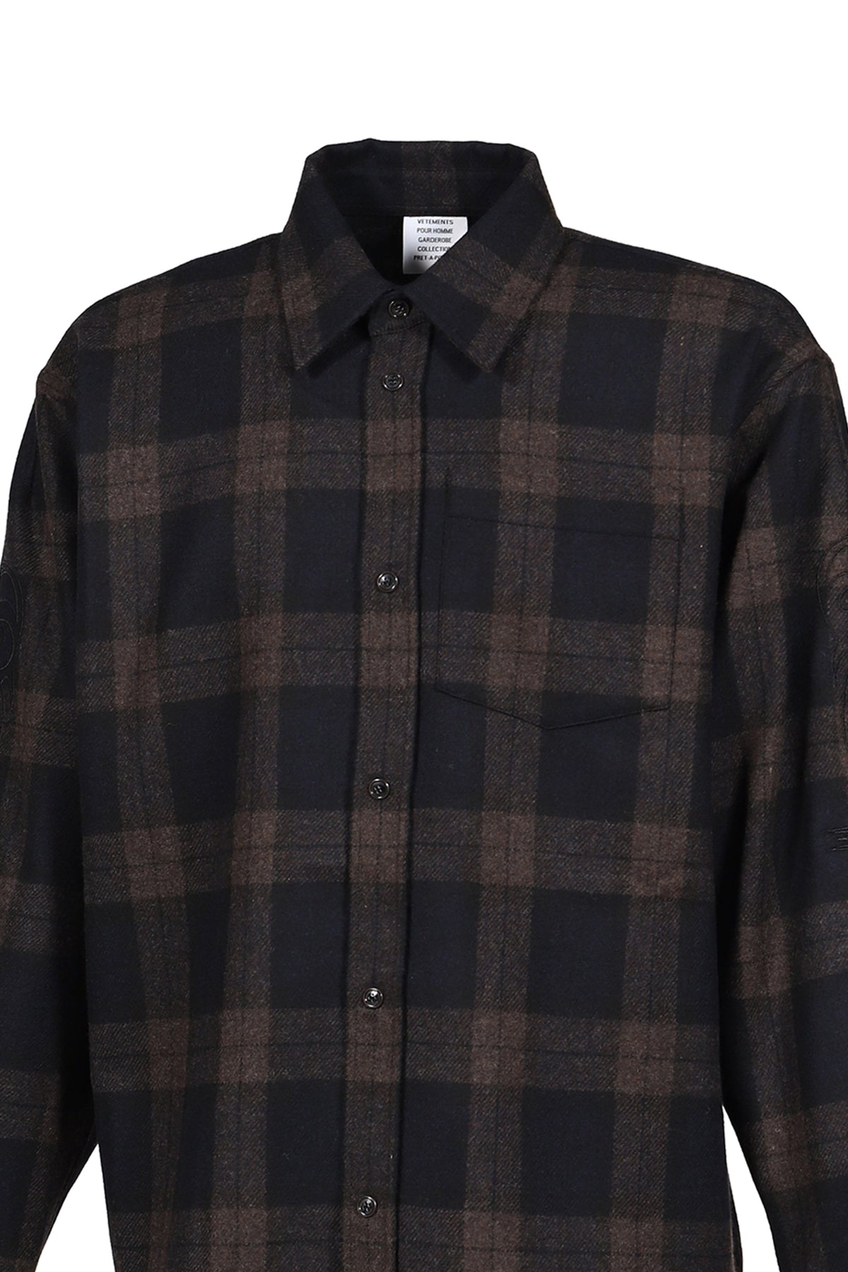 VETEMENTS ヴェトモン 【本物保証】 シャツ ストリート系 メンズ EMBROIDERED METAL LOGO FLANNEL SHIRT / BLK
