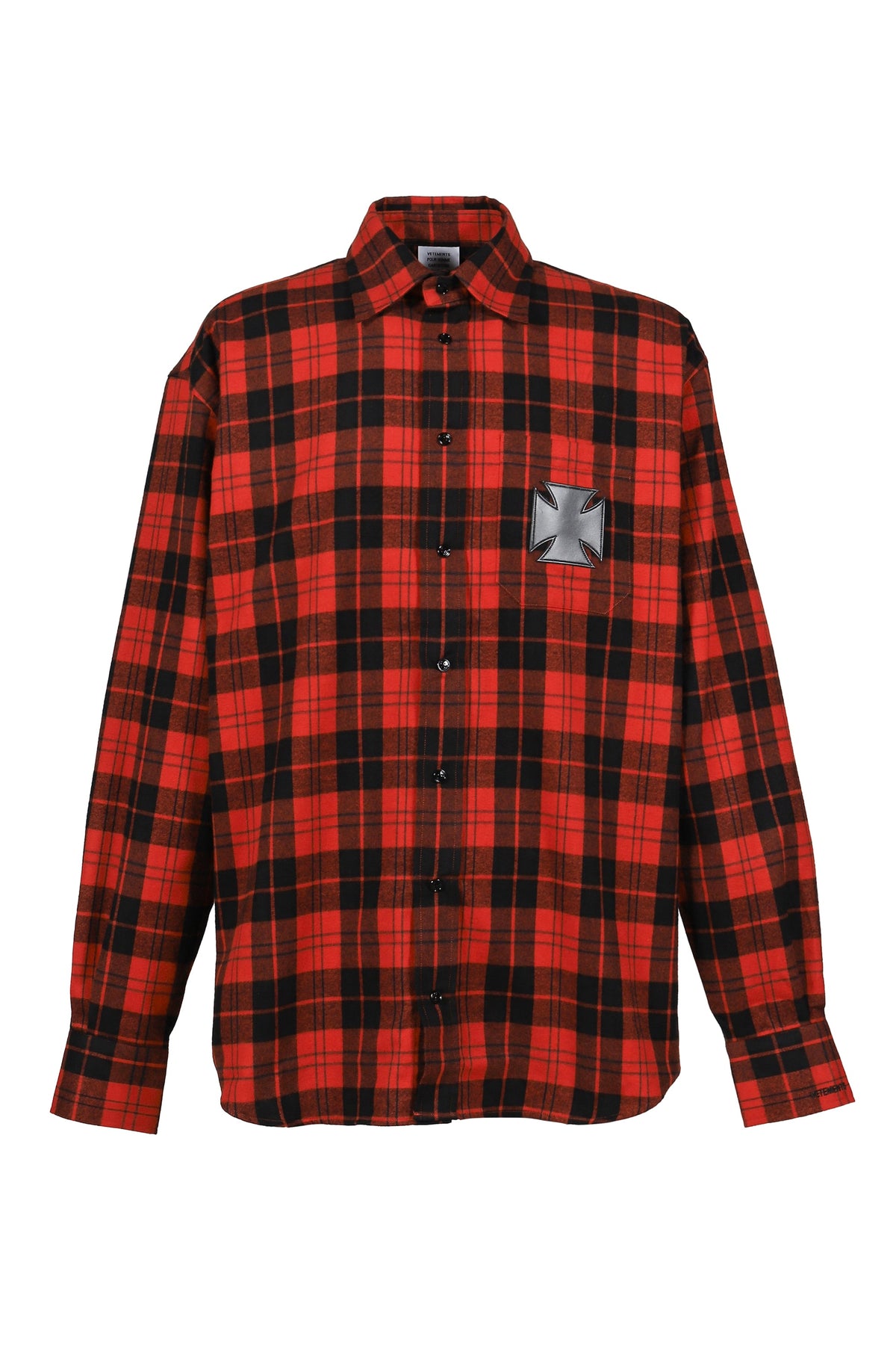 VETEMENTS ヴェトモン 【本物保証】 シャツ ストリート系 メンズ LEATHER CROSS FLANNEL SHIRT / BLK RED CHECK