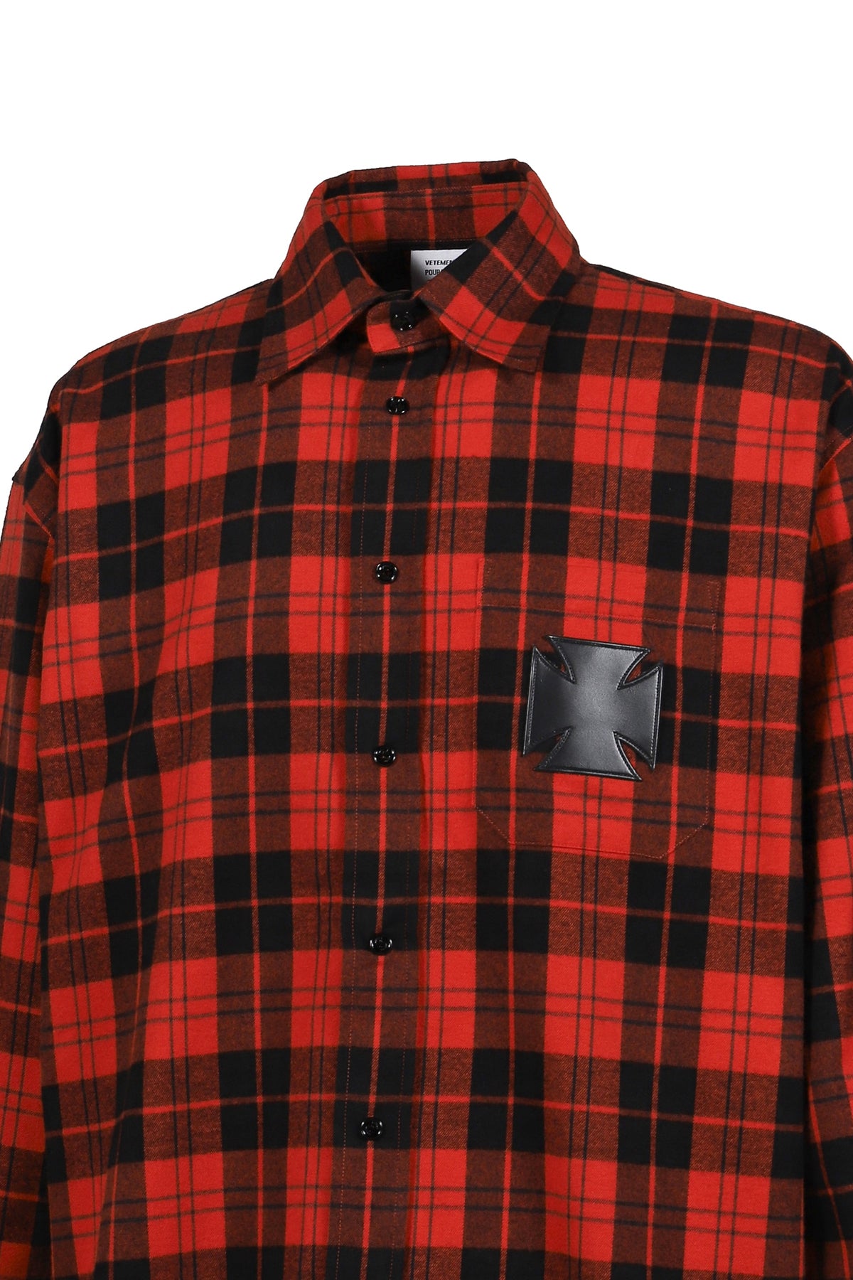 VETEMENTS ヴェトモン 【本物保証】 シャツ ストリート系 メンズ LEATHER CROSS FLANNEL SHIRT / BLK RED CHECK