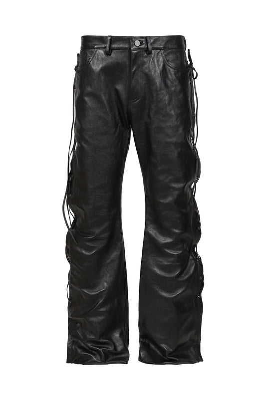 VETEMENTS ヴェトモン 【本物保証】 パンツ ストリート系 メンズ O-LEG LEATHER PANTS WITH SIDE LACE-UP / BLK