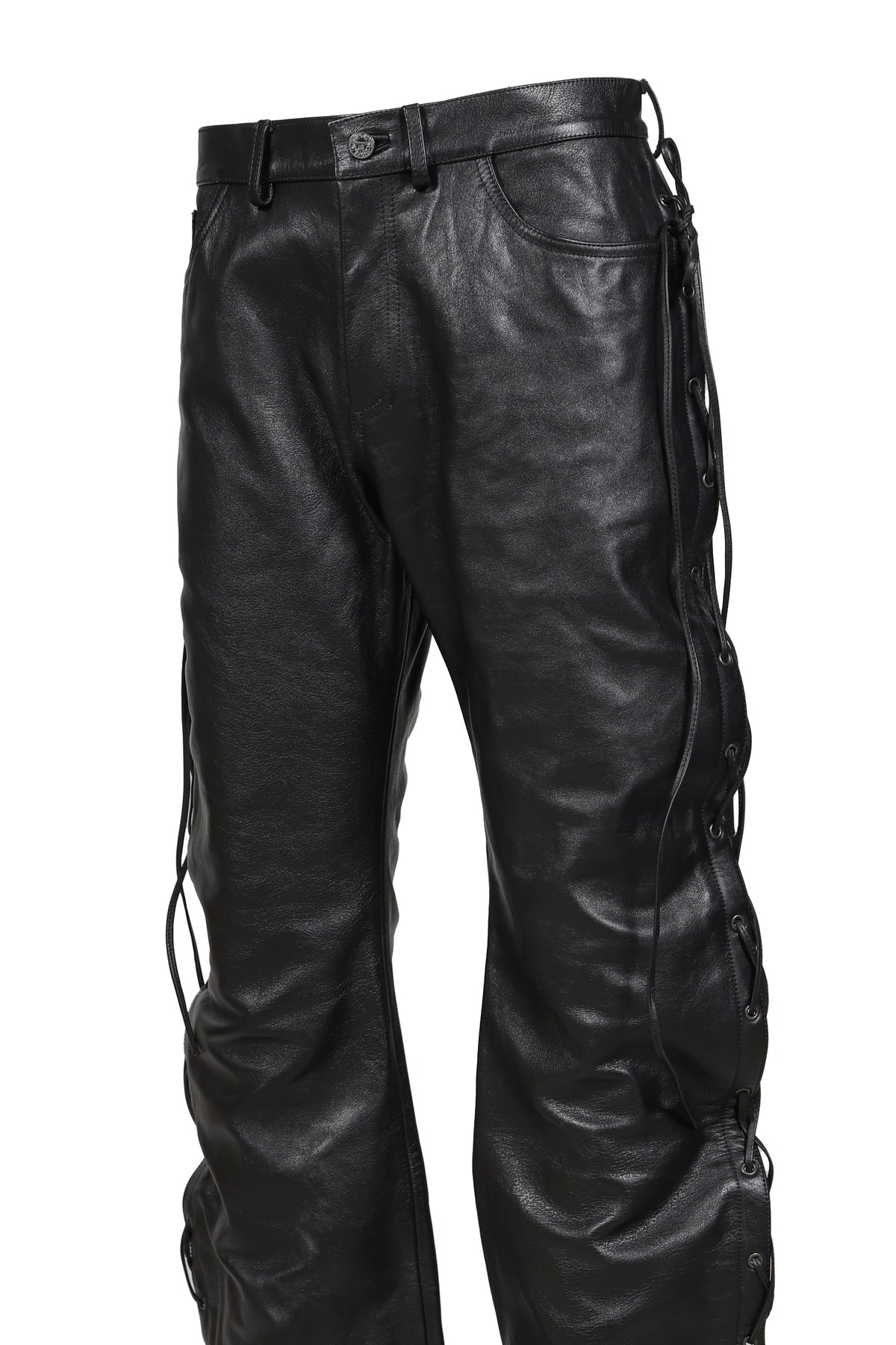VETEMENTS ヴェトモン 【本物保証】 パンツ ストリート系 メンズ O-LEG LEATHER PANTS WITH SIDE LACE-UP / BLK
