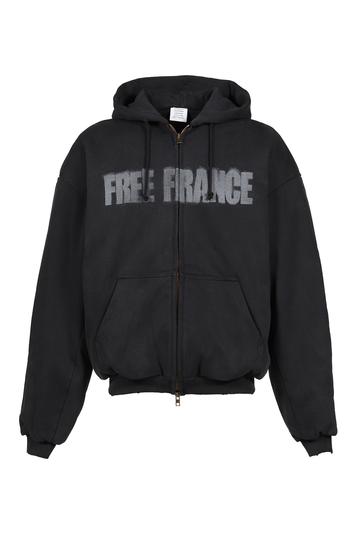 VETEMENTS ヴェトモン 【本物保証】 パーカー ストリート系 メンズ PUFFED ZIP-UP HOODIE FREE FRANCE / WASHED BLK