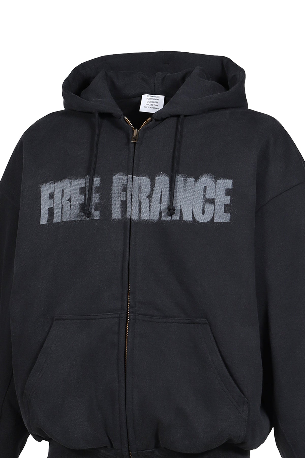 VETEMENTS ヴェトモン 【本物保証】 パーカー ストリート系 メンズ PUFFED ZIP-UP HOODIE FREE FRANCE / WASHED BLK