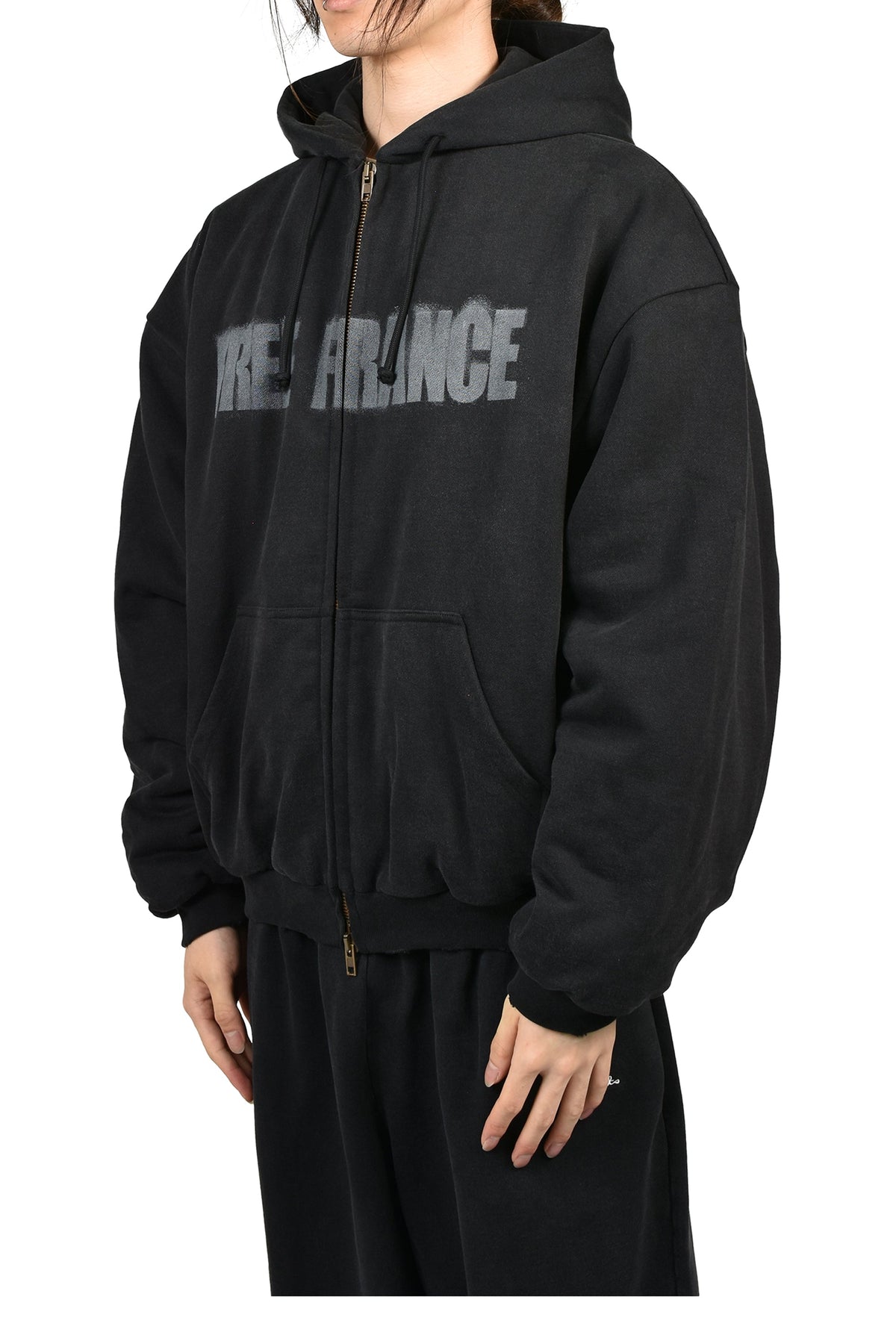 VETEMENTS ヴェトモン 【本物保証】 パーカー ストリート系 メンズ PUFFED ZIP-UP HOODIE FREE FRANCE / WASHED BLK