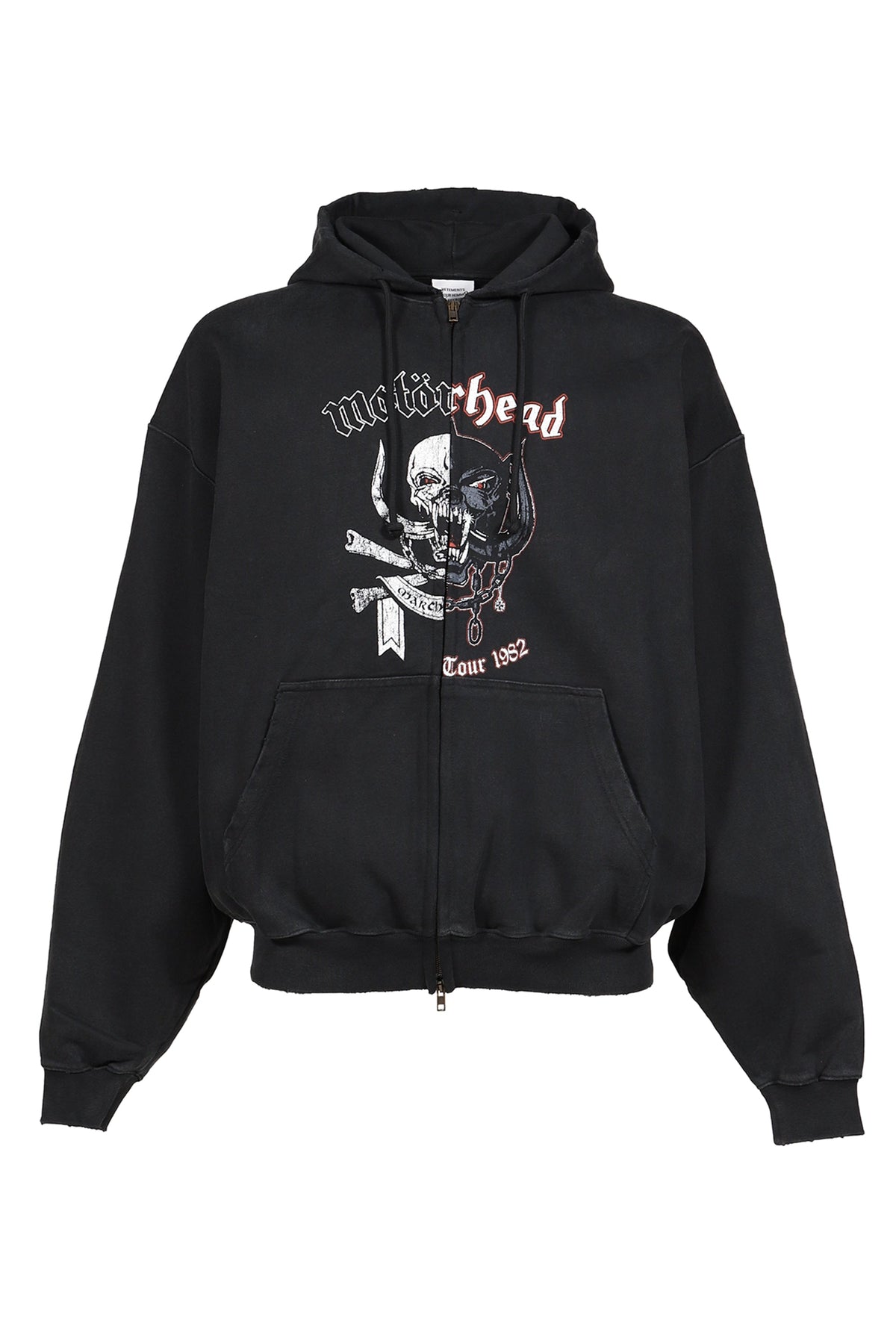 VETEMENTS ヴェトモン 【本物保証】 パーカー ストリート系 メンズ VETEMENTSXMOTORHEAD DOUBLE GRAPHIC ZIP-UP HOODIE / WASHED BLK