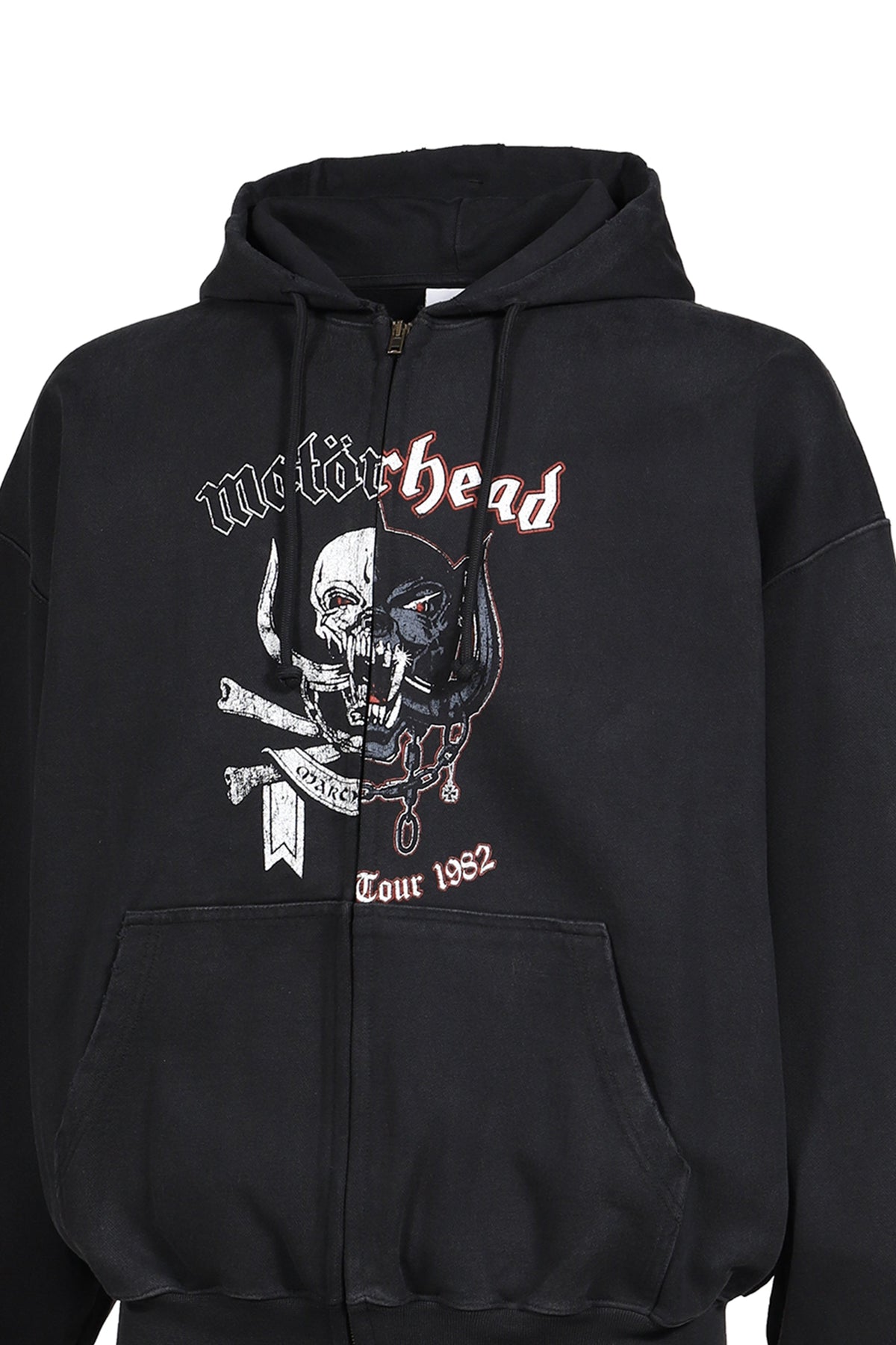 VETEMENTS ヴェトモン 【本物保証】 パーカー ストリート系 メンズ VETEMENTSXMOTORHEAD DOUBLE GRAPHIC ZIP-UP HOODIE / WASHED BLK