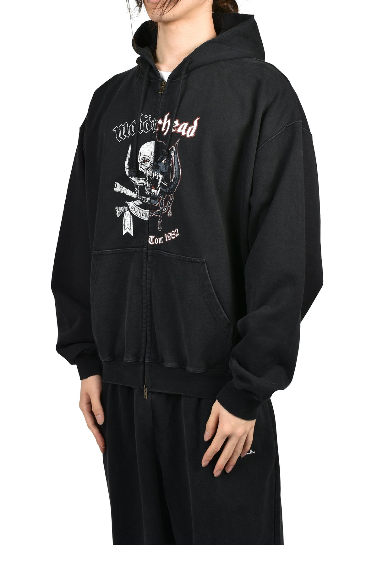 VETEMENTS ヴェトモン 【本物保証】 パーカー ストリート系 メンズ VETEMENTSXMOTORHEAD DOUBLE GRAPHIC ZIP-UP HOODIE / WASHED BLK