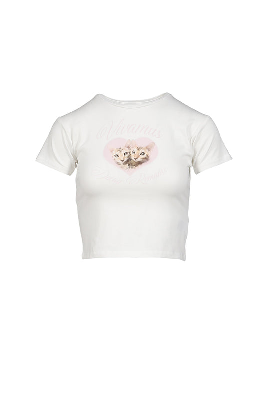 VIVAMUS 【本物保証】 Tシャツ ストリート系 レディース CATS MINI T-SHIRT / WHT