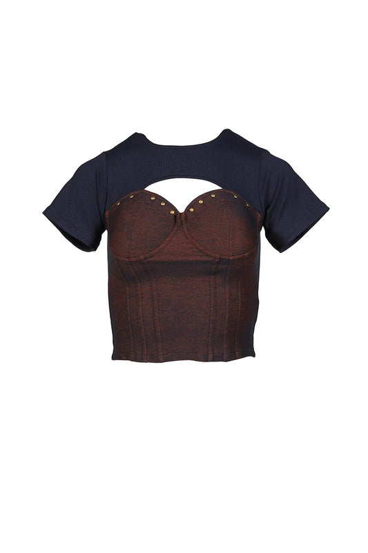VIVAMUS 【本物保証】 Tシャツ ストリート系 レディース DENIM LACE COMBI T-SHIRT / ORANGE