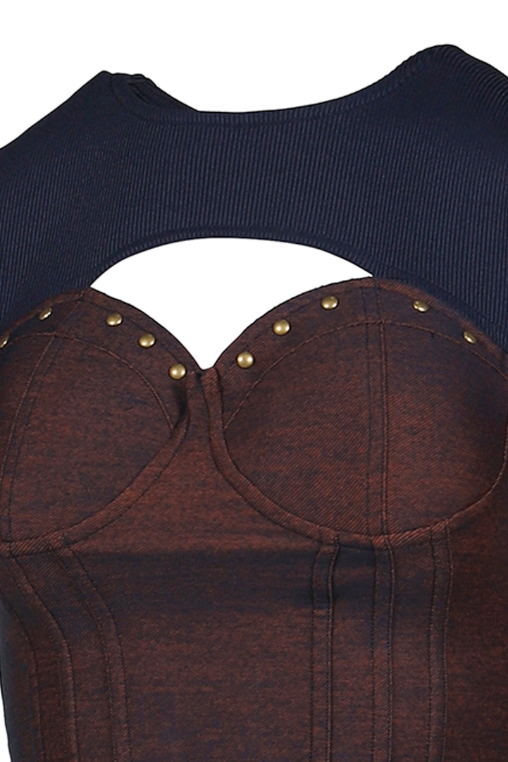 VIVAMUS 【本物保証】 Tシャツ ストリート系 レディース DENIM LACE COMBI T-SHIRT / ORANGE
