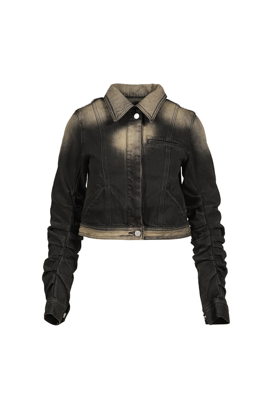 VIVAMUS 【本物保証】 ジャケット ストリート系 レディース LOOSED SLEEVE DENIM JACKET / BLK