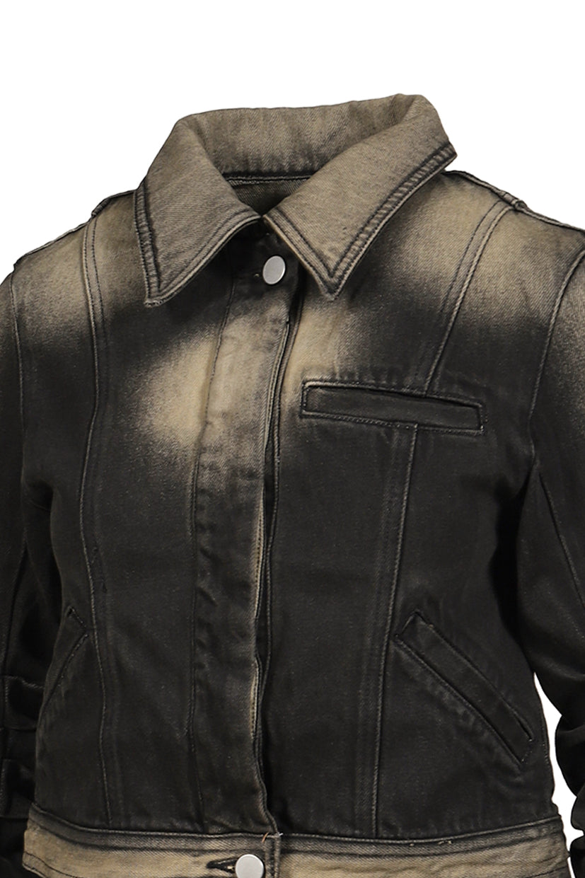 VIVAMUS 【本物保証】 ジャケット ストリート系 レディース LOOSED SLEEVE DENIM JACKET / BLK