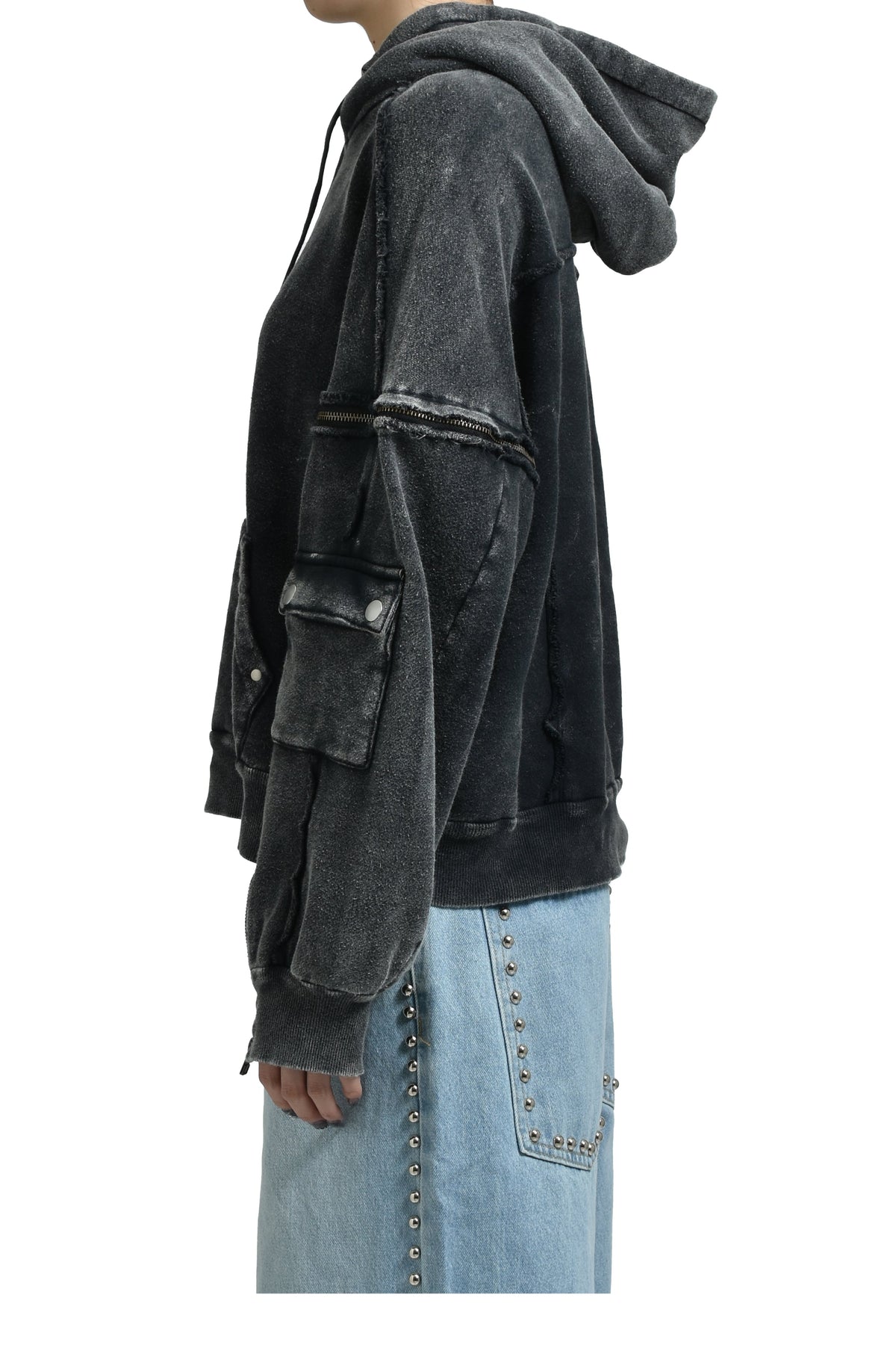 VIVAMUS 【本物保証】 パーカー ストリート系 レディース SPLIT SWEAT HOODIE / BLK