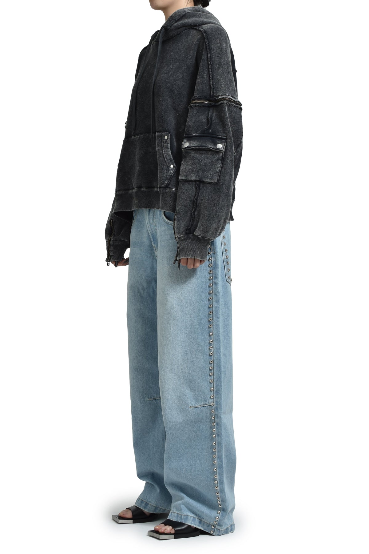 VIVAMUS 【本物保証】 パーカー ストリート系 レディース SPLIT SWEAT HOODIE / BLK