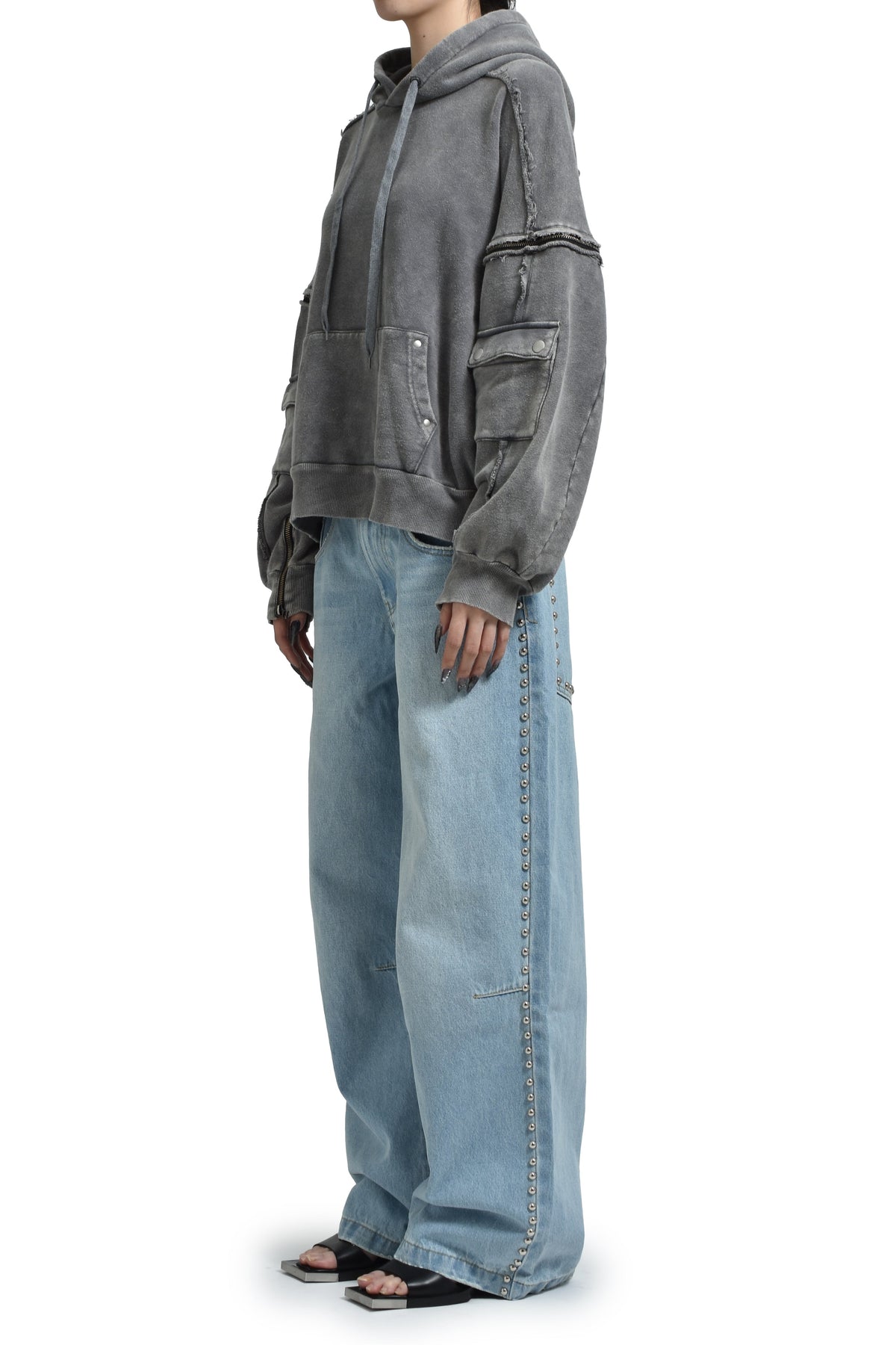 VIVAMUS 【本物保証】 パーカー ストリート系 レディース SPLIT SWEAT HOODIE / GRY
