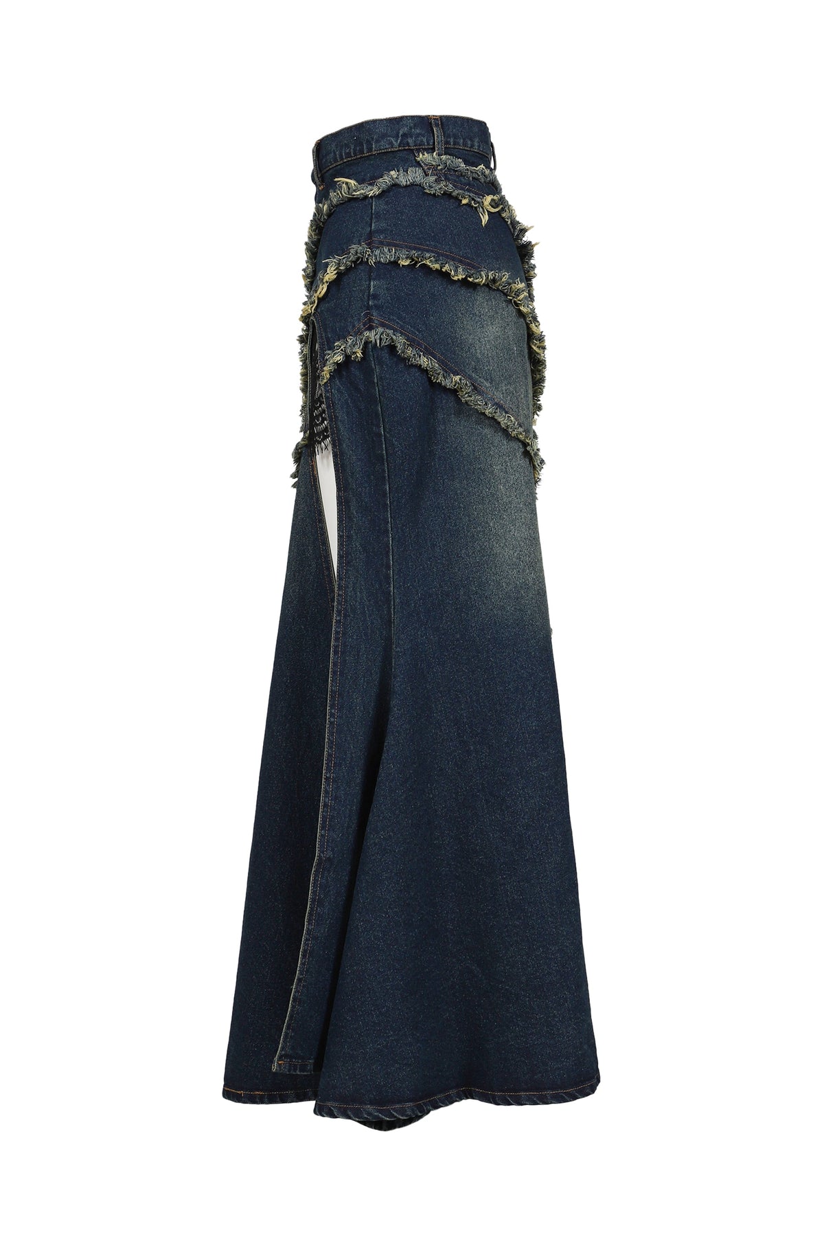 VIVAMUS 【本物保証】 スカート ストリート系 レディース TIERED LACE DENIM SKIRT / BLU