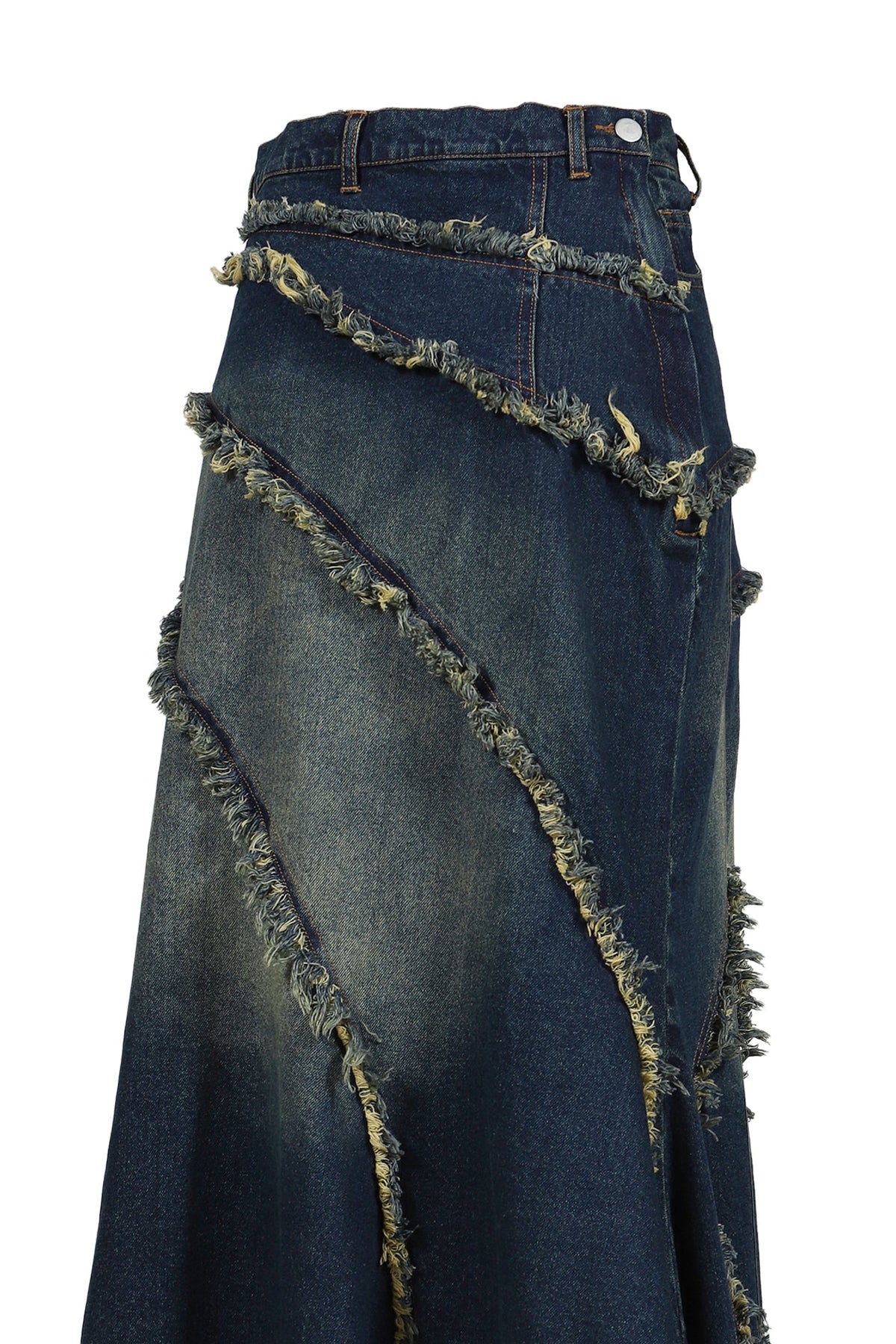 VIVAMUS 【本物保証】 スカート ストリート系 レディース TIERED LACE DENIM SKIRT / BLU